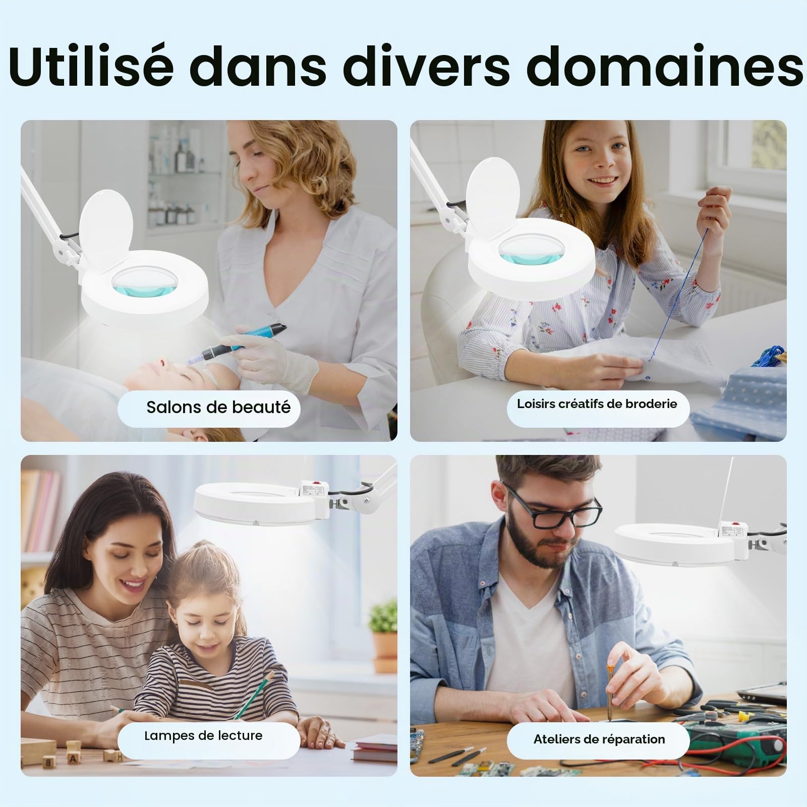 Lampe Loupe LED 5X, Grossissement Cosmétique, sur Pied Trépied, Esthétique