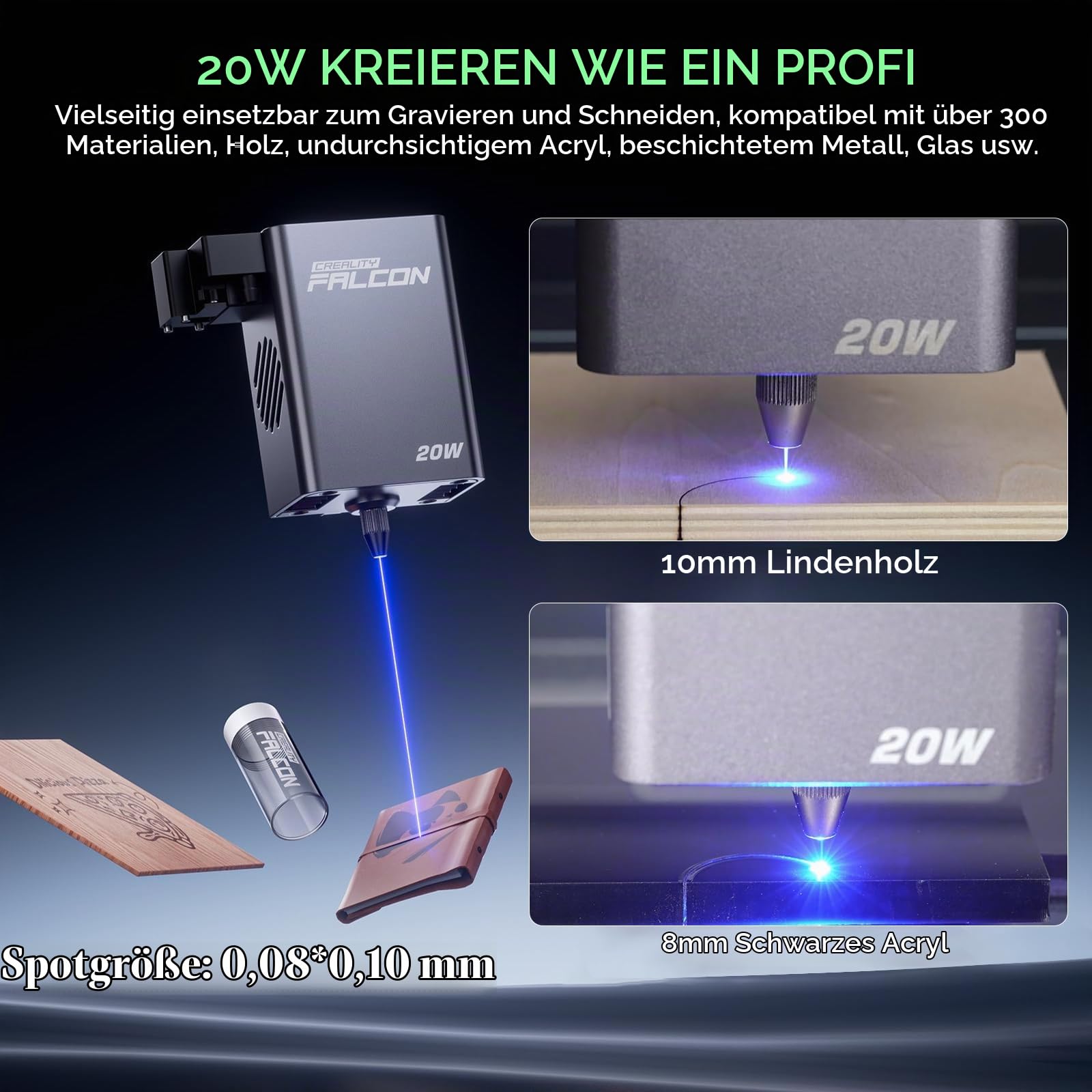 Creality Falcon A1 Pro 20W Lasergravierer mit Rotationswalzen Pro, Geschlossen Laser Graviermaschine und Schneider mit Intelligenter Kamera, Touchscreen, Präziser Autofokus, App Steuerung