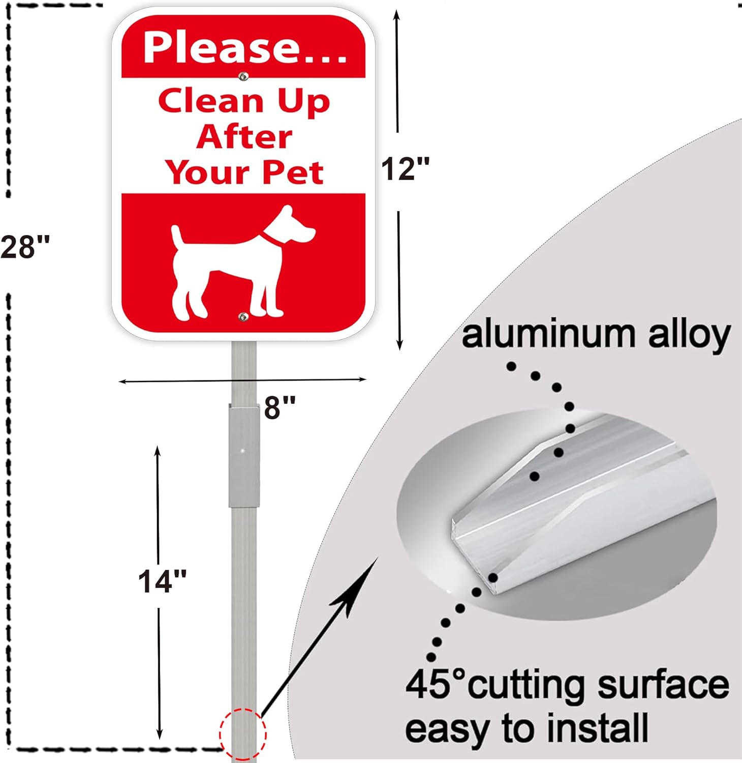 Please Clean Up After Your Pet Yard Sign with 28" Metal Stake, 12x8 inches No Pooping Dog Signs, Rustproof Aluminum,2Pack No Dog Waste Signs