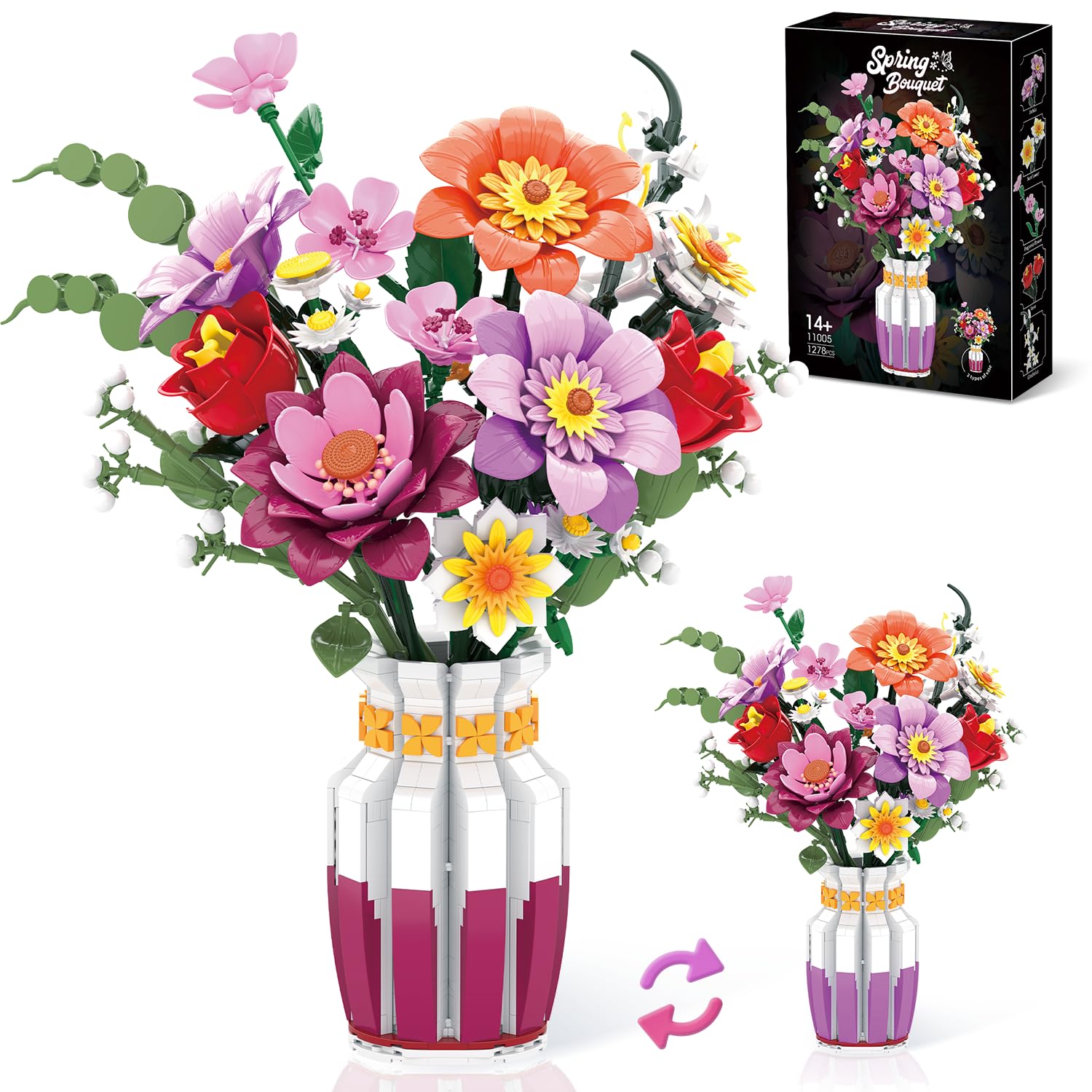 Amazon.com: Flowers Bouquet Building Set with 2 in 1 Vase, 16