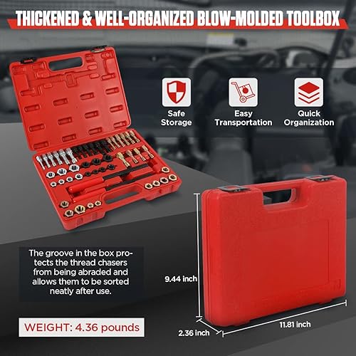 Miniatura 7 de Juego de 48 herramientas de reparación de roscas UNC/UNF/Kit de reenhebrado de rosca métrica Kit de restaurador de roscas antioxidante con 24