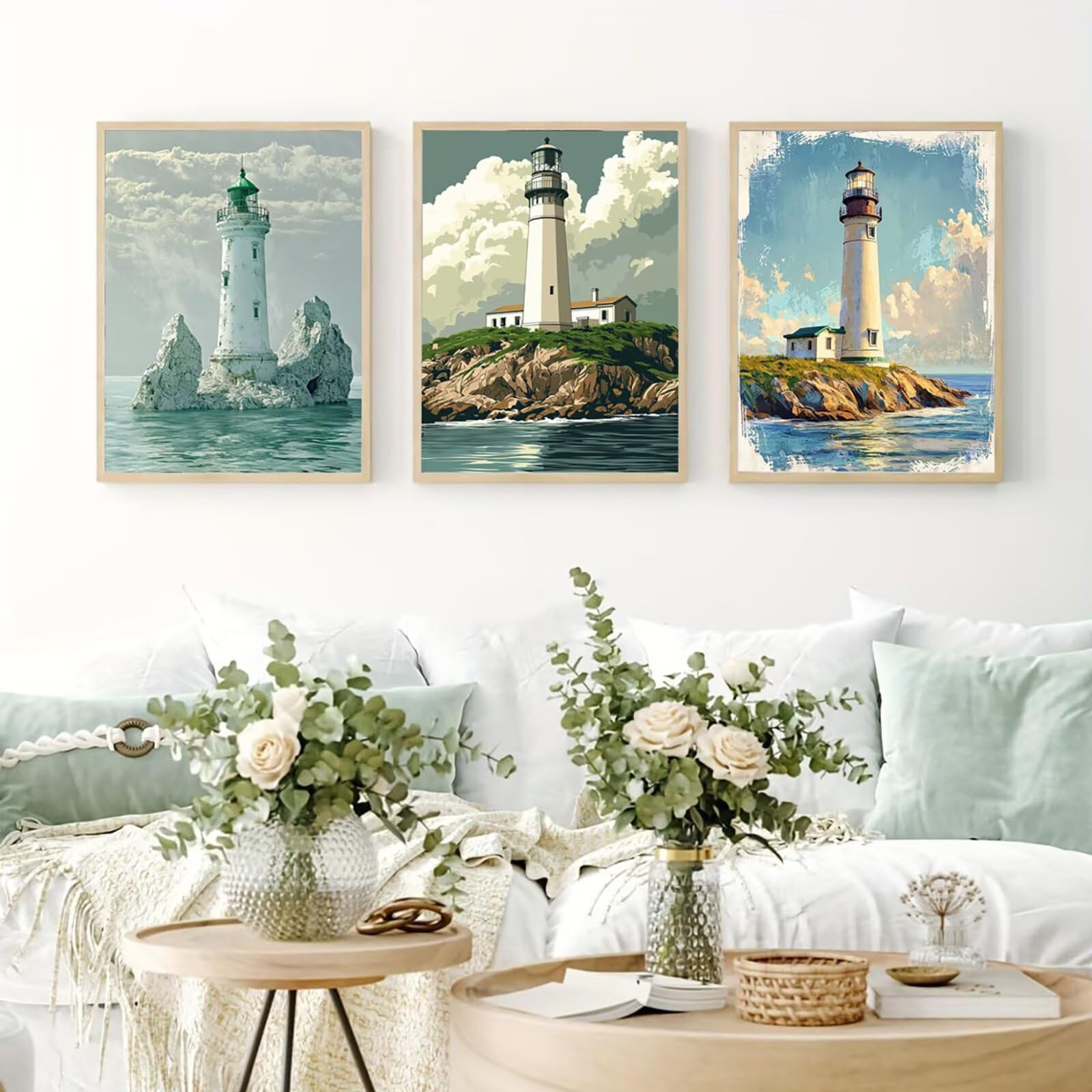 Generico Cnyaunfi 3 Pezzi Oceano Pittura Diamante Fai-Da-Te, 5D Bianco Diamond Painting Kit Completo per Hobby Creativi Adulti, Per La Decorazione Della Parete Di Casa 50x70cm YF-3326