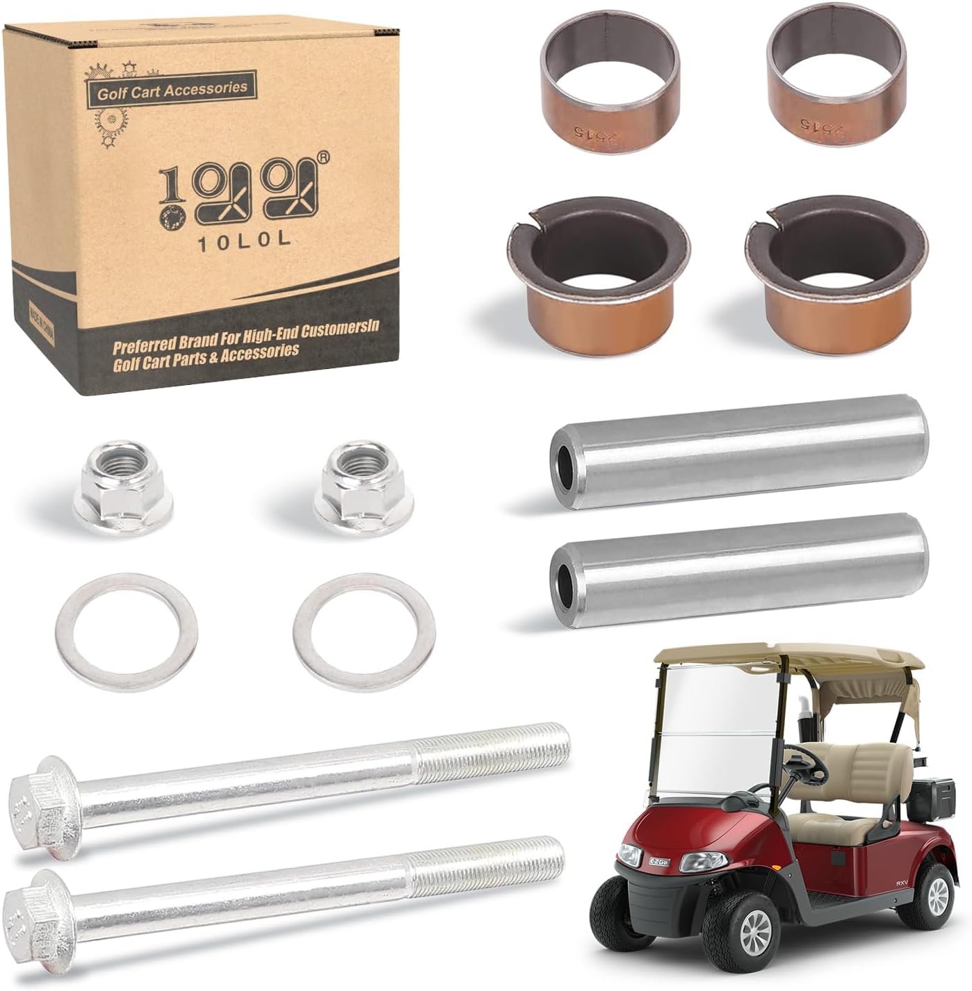 10L0L Golf Cart Spindle Kingpin Bushings Kit for EZGO RXV 2008-up, EZGO 2FIVE 2010-2013 Electric, OEM# 614034 632925 632926, 2 Pack