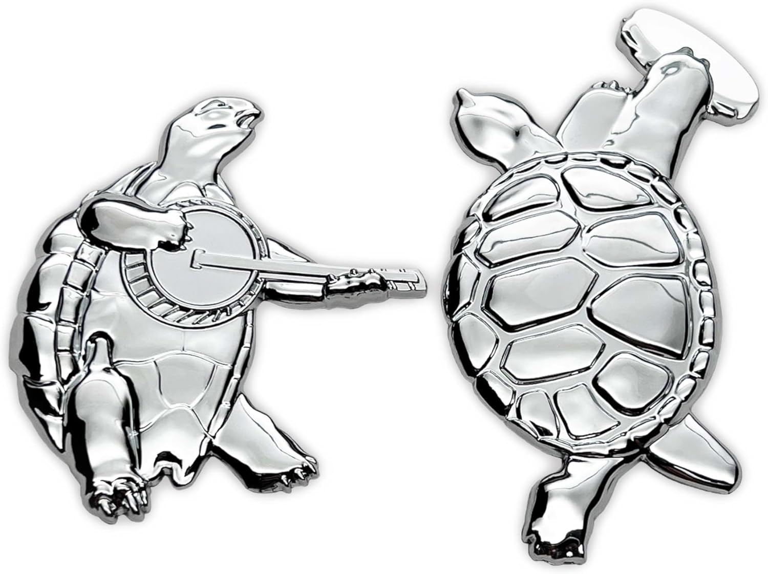 The Dancing Terrapins 2-Pack Car Badge Emblem Bundle in Chrome – ABS Resin Composite, Chrome Finish 3D Decal for Vehicle Exterior