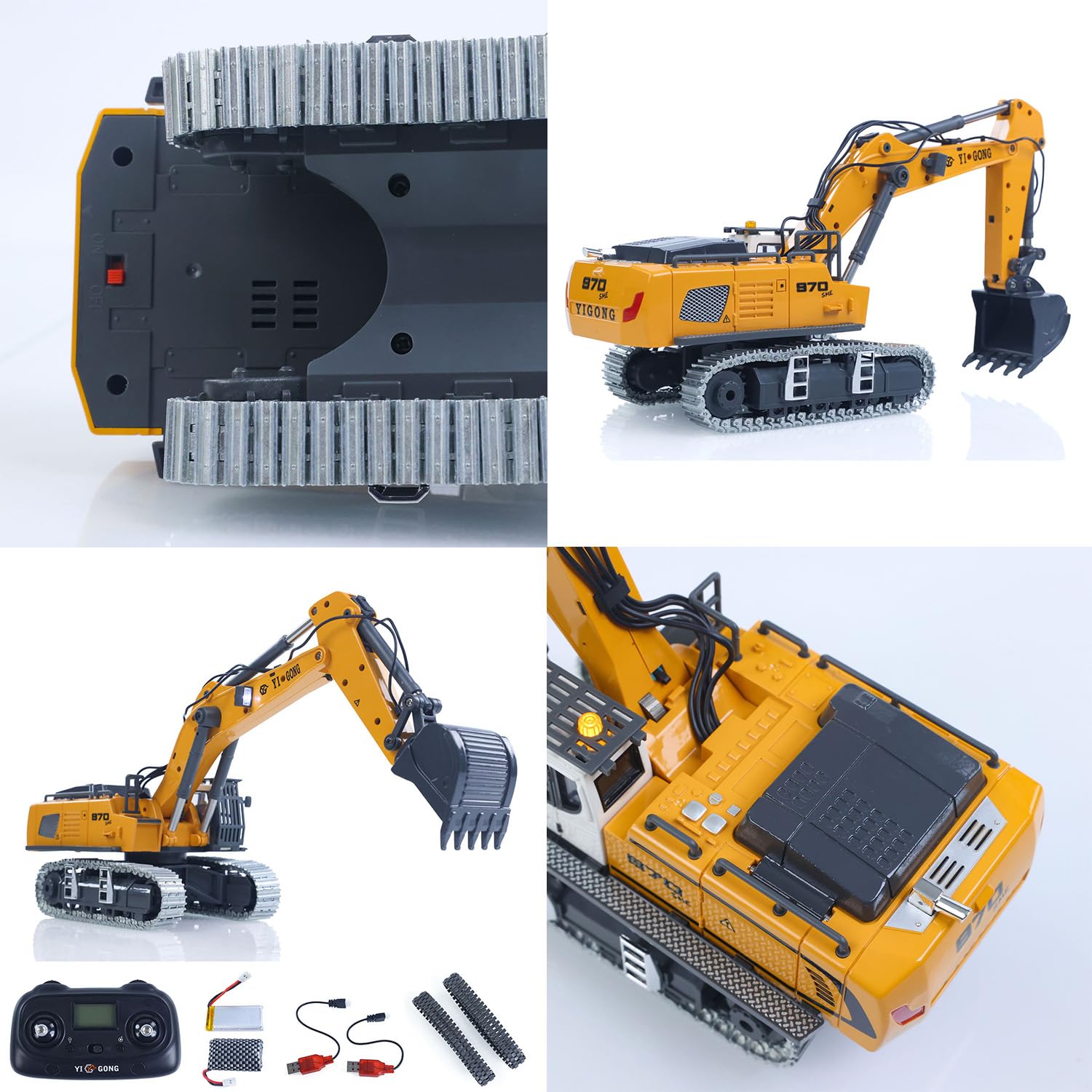 TOUCAN RC HOBBY YINGONG 1:50 RC Excavadora K970 Máquina de construcción Control Remoto Excavadora Eléctrica Pala Metal Cadenas Luz Sonido RTR Batería