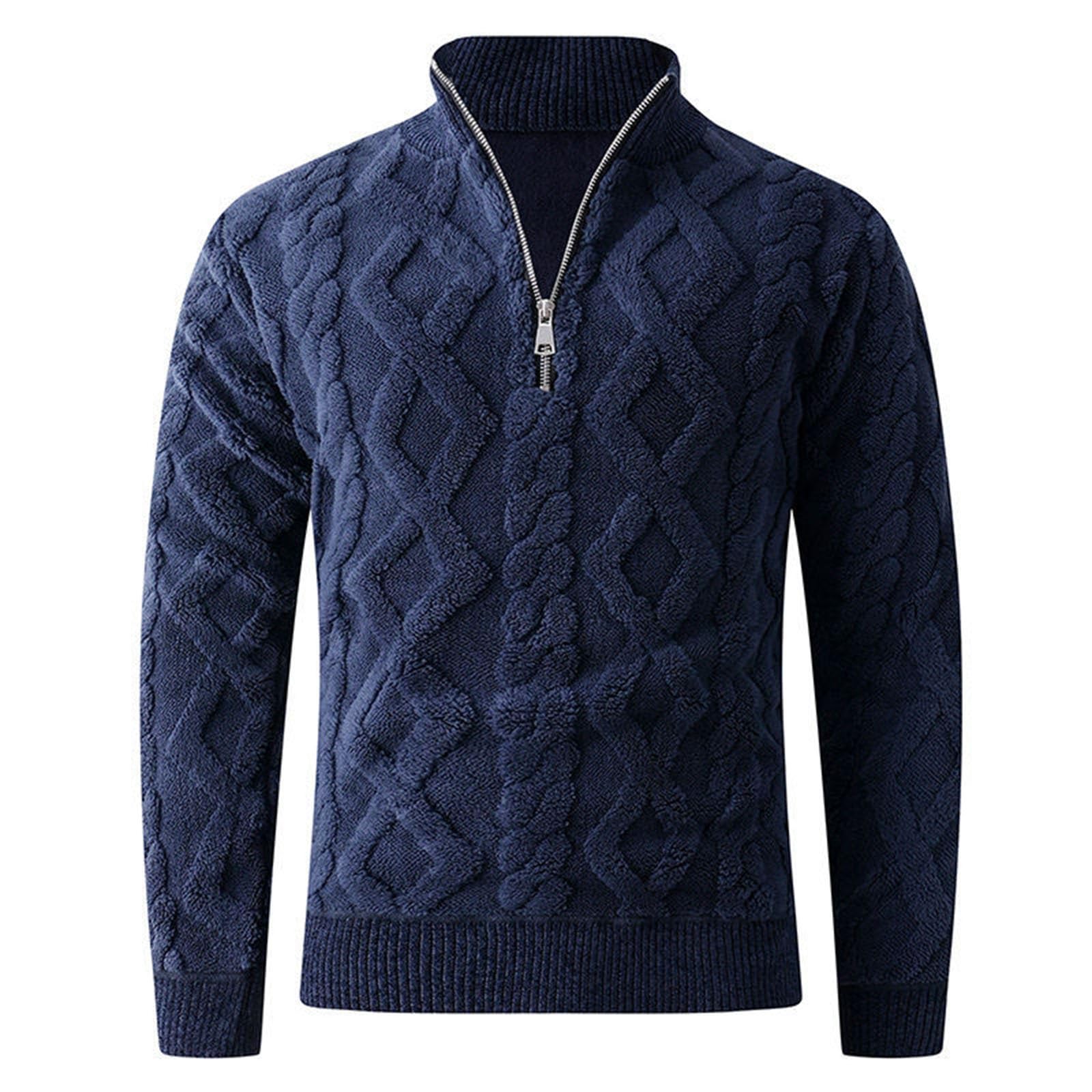 Generisch Hybridjacke Damen Leicht Halb-Reißverschluss-Strickjacke mit Stehkragen und Strickdesign – bequeme, warme Winterjacke für einen lässigen Look