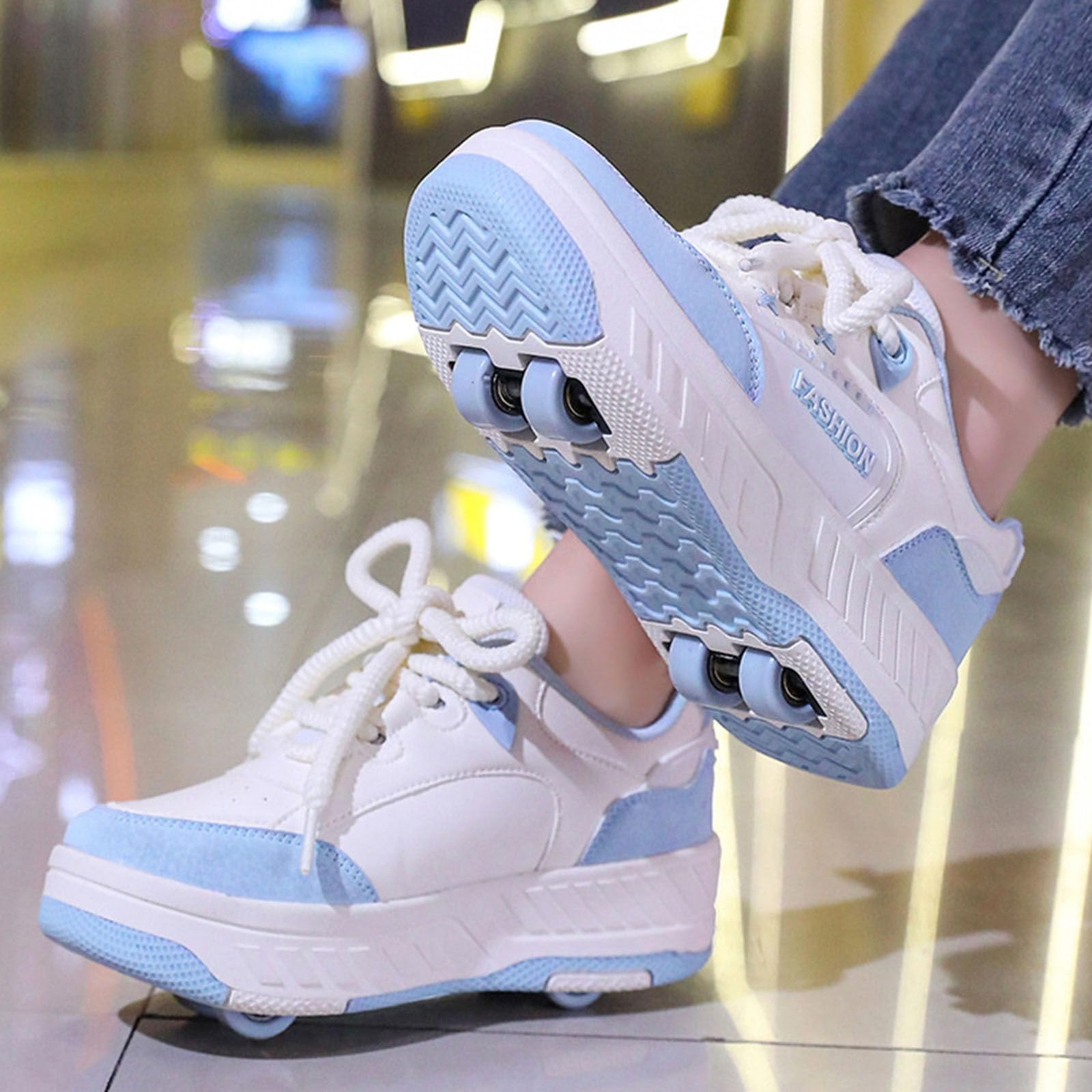 Surwin Schuhe mit Rollen Kinder Mädchen Jungen, Turnschuhe mit 4 Rollen Rollschuhe Schuhe Schnüren Design Skateboardschuhe Roller Skate Shoes Rollschuhe Sneaker für Sport
