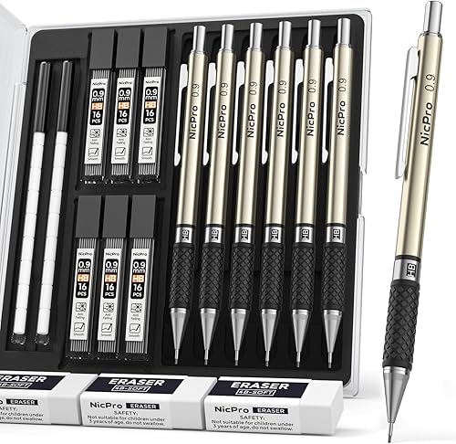 Miniatura 7 de 0.9 mm Mechanical Pencil Set with Case, 3PCS Metal Mechanical Pencils With 6 Tubes HB #2 Lead Refill, 3Erasers, 9Eraser Refills, Art Mechanical