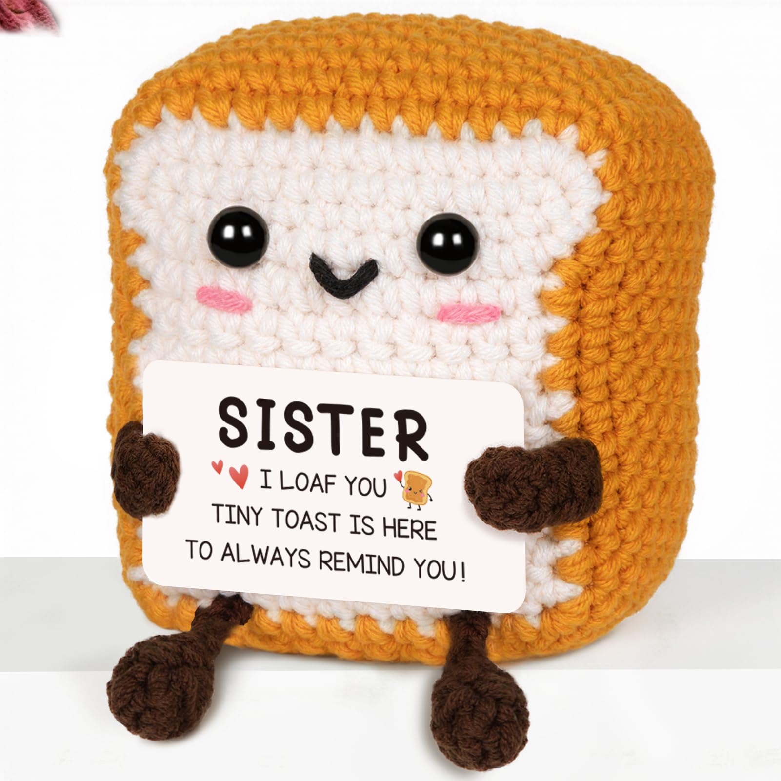 Sister Birthday Gifts, Handmade Crochet Toast Ornament, Warm Sentimental Gifts for Big Little Adult Sister Birthday Presents, Christmas Galentines Keepsake Presents for Female Sibling Best Friend