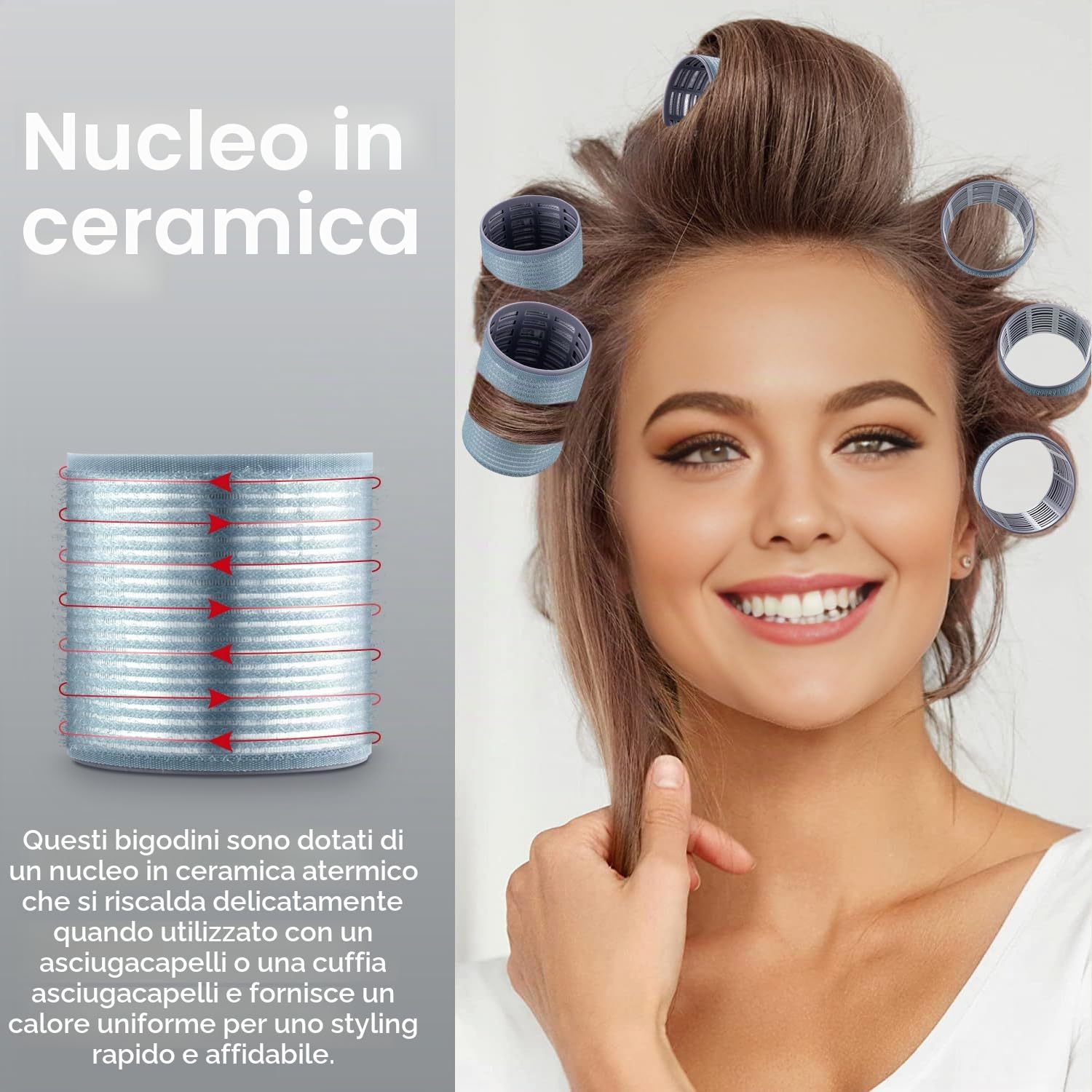 18 Pezzi Bigodini Termici Ceramici,Heatless Hair Curler Rollers,Bigodini Grandi per Volume per Ciuffo Adatto a Donne con Capelli Lunghi e Corti,3 Dimensioni(60,48,36 mm)