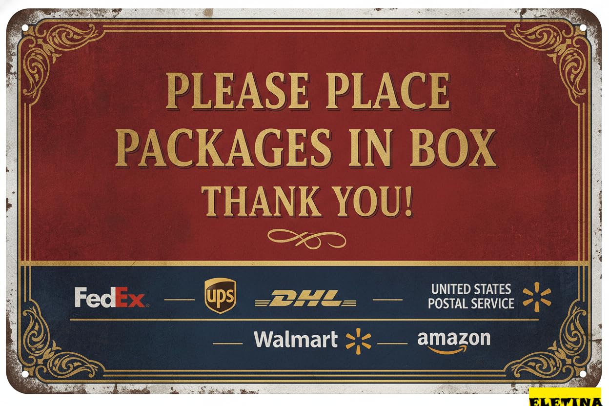 Place Packages In Box Thank You Tin Sign, 12x8 Inch