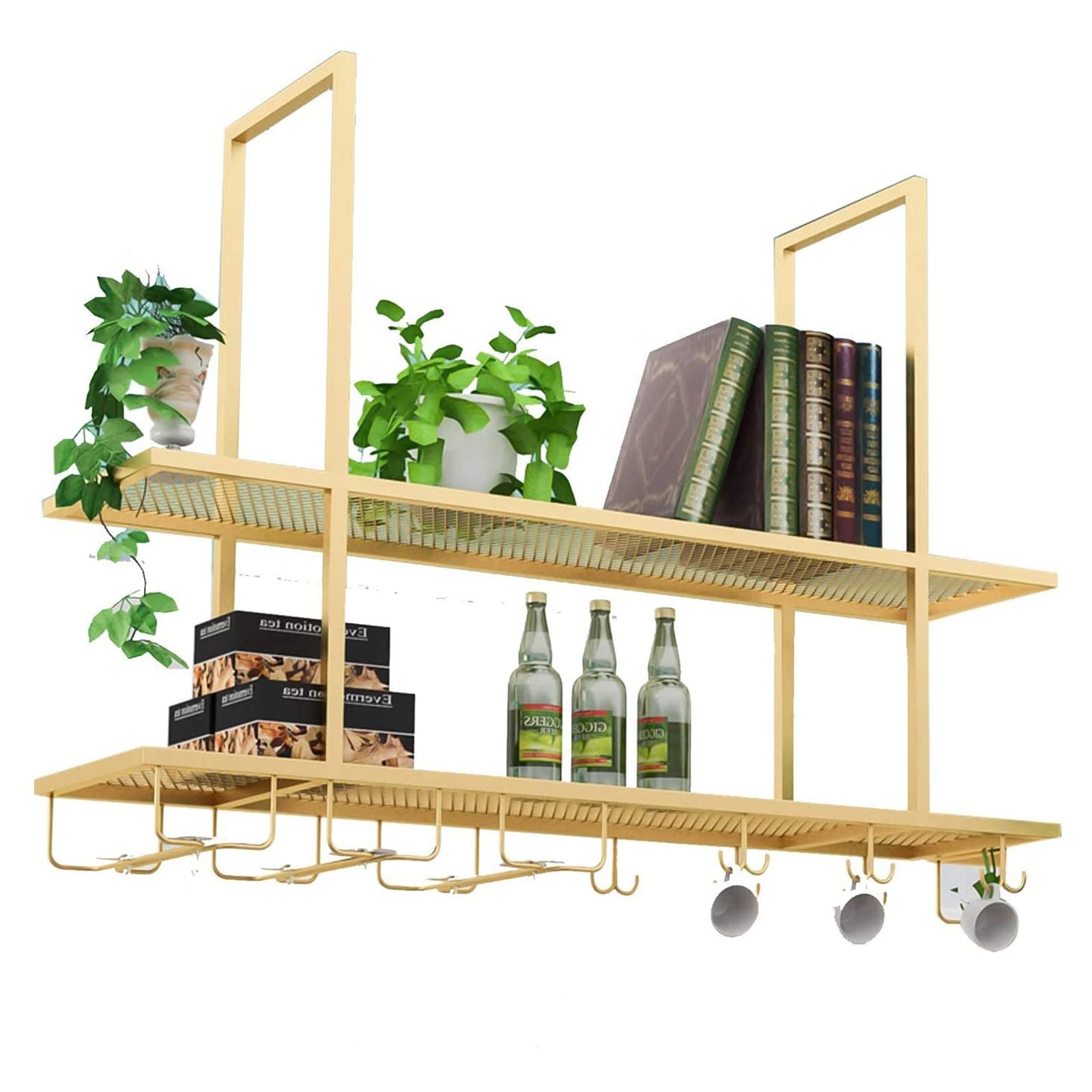 BotelleroEstantes para vinos de Techo, portabotellas de Vino, Estante para Copas de Vino de Hierro metálico, estantes para Copas, restaurantes, Bares, cocinas, Estante de exhibición decorati