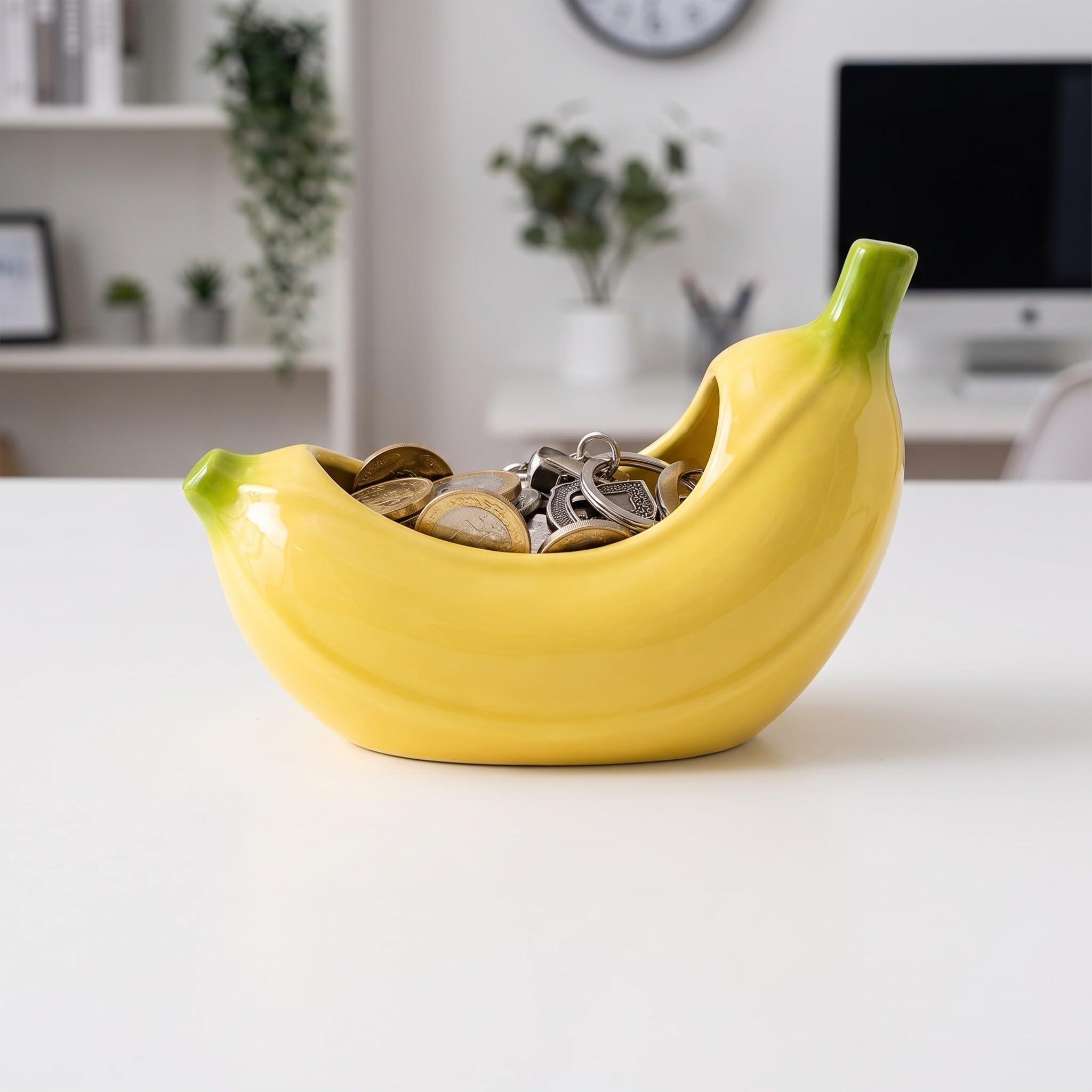 Bol decorativo con forma de plátano - Bol de cerámica para guardar llaves, ideal para la entrada o la mesa de centro - Plato decorativo para dulces - Pequeño y divertido soporte para joyas o
