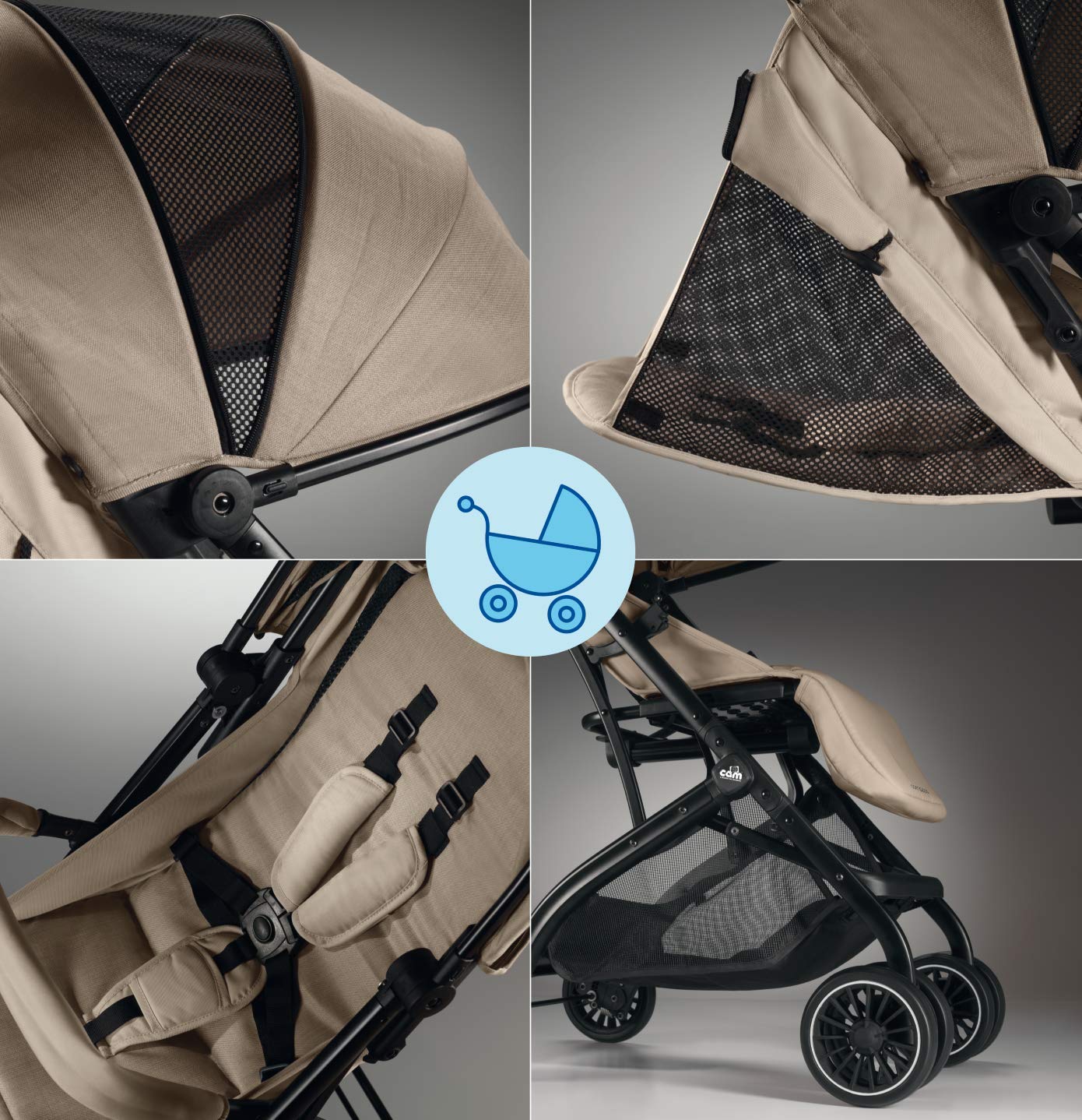 CAM Sportwagen & Buggy COMPASS Sitzbuggy leicht kompakt klappbar | Reisebuggy hochwertige Materialien - made in Italy (Dunkelblau)