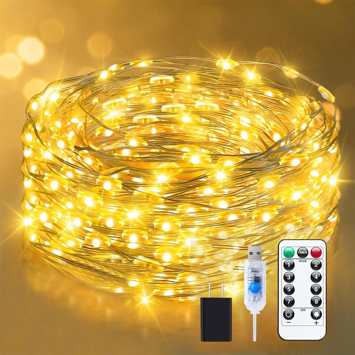 Fairy Lights Plug in, Nopsra 40ft 100 LED Indoor Outdoor String Lights,Twinkle String Lights for Bedroom with Remote and Timer 8 Modes Starry Lights DIY Wedding Christmas Decoration Warm White