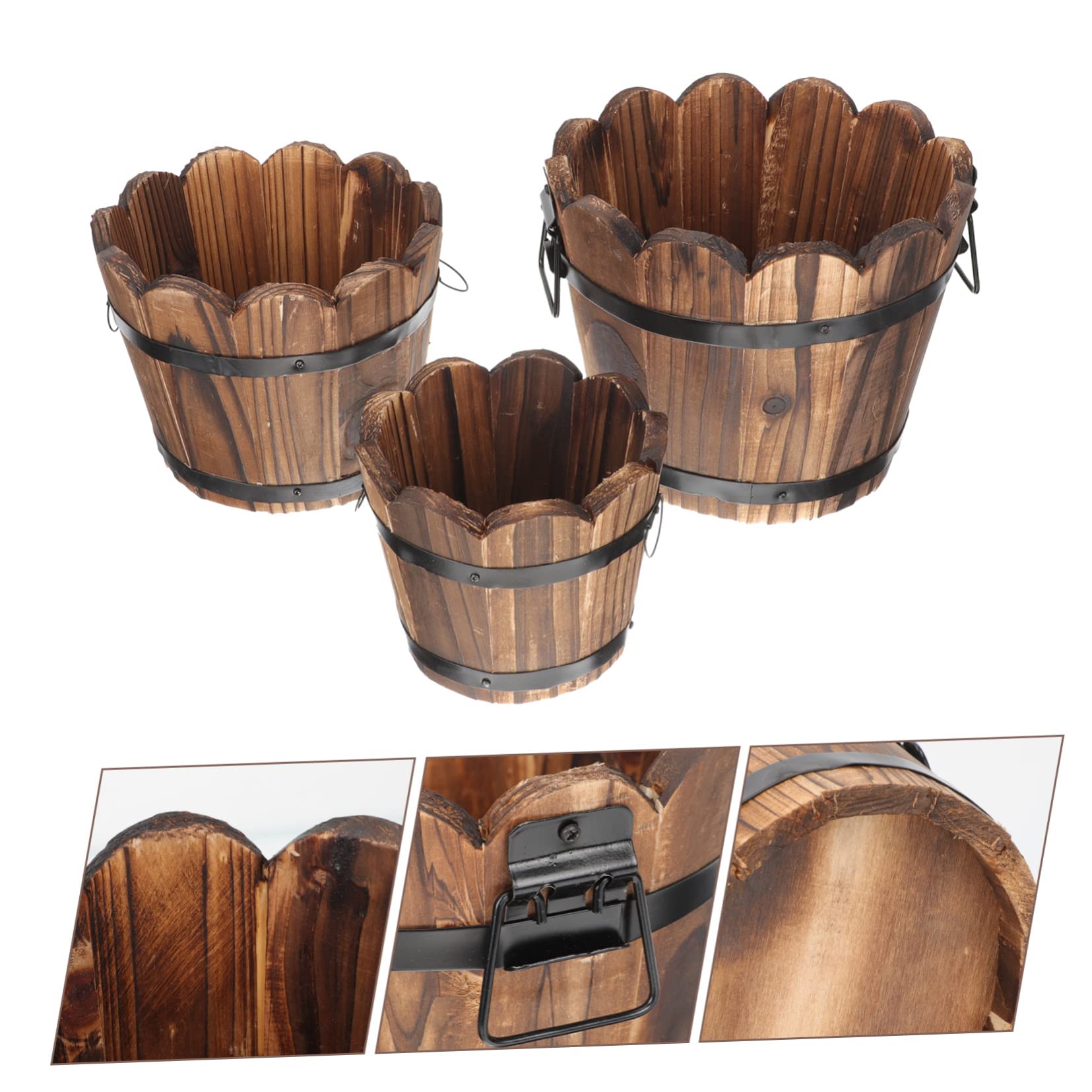 Secchio Legno Happyyami Stile Vintage - Vaso Fiori Rustico, Portapiante Giardino 27x23x13 Cm - Foto 2