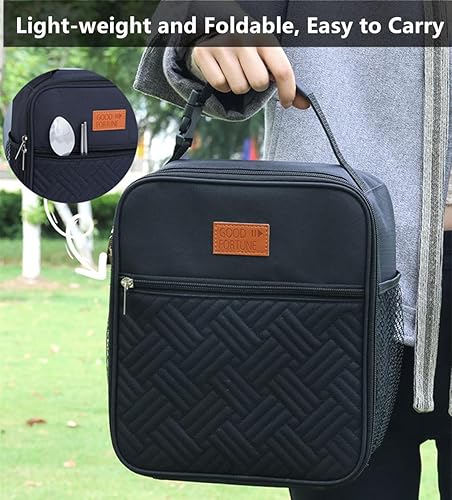 Miniatura 5 de Lonchera aislada, bolsa de almuerzo pequeña duradera y reutilizable para adultos, bolsa de almuerzo para adultos, hombres y mujeres (color negro)