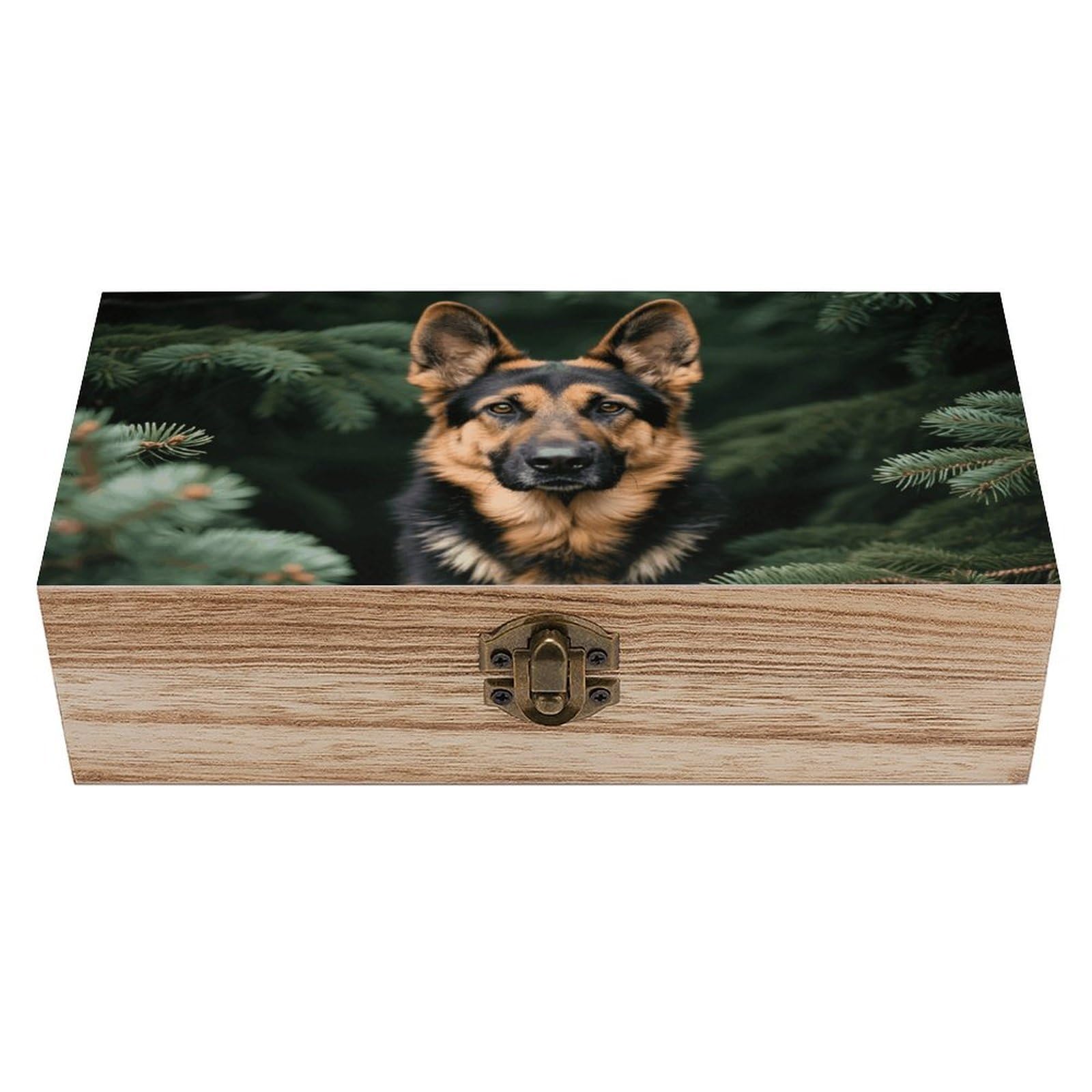 FodPand Decorative Keepsake Box Wooden Storage Boxes with Hinged Lid Handmade German Shepherd Wood Organizer Memory Treasure Box for Jewelry Craft Card Photo Storage Wedding Bridal Shower Gifts