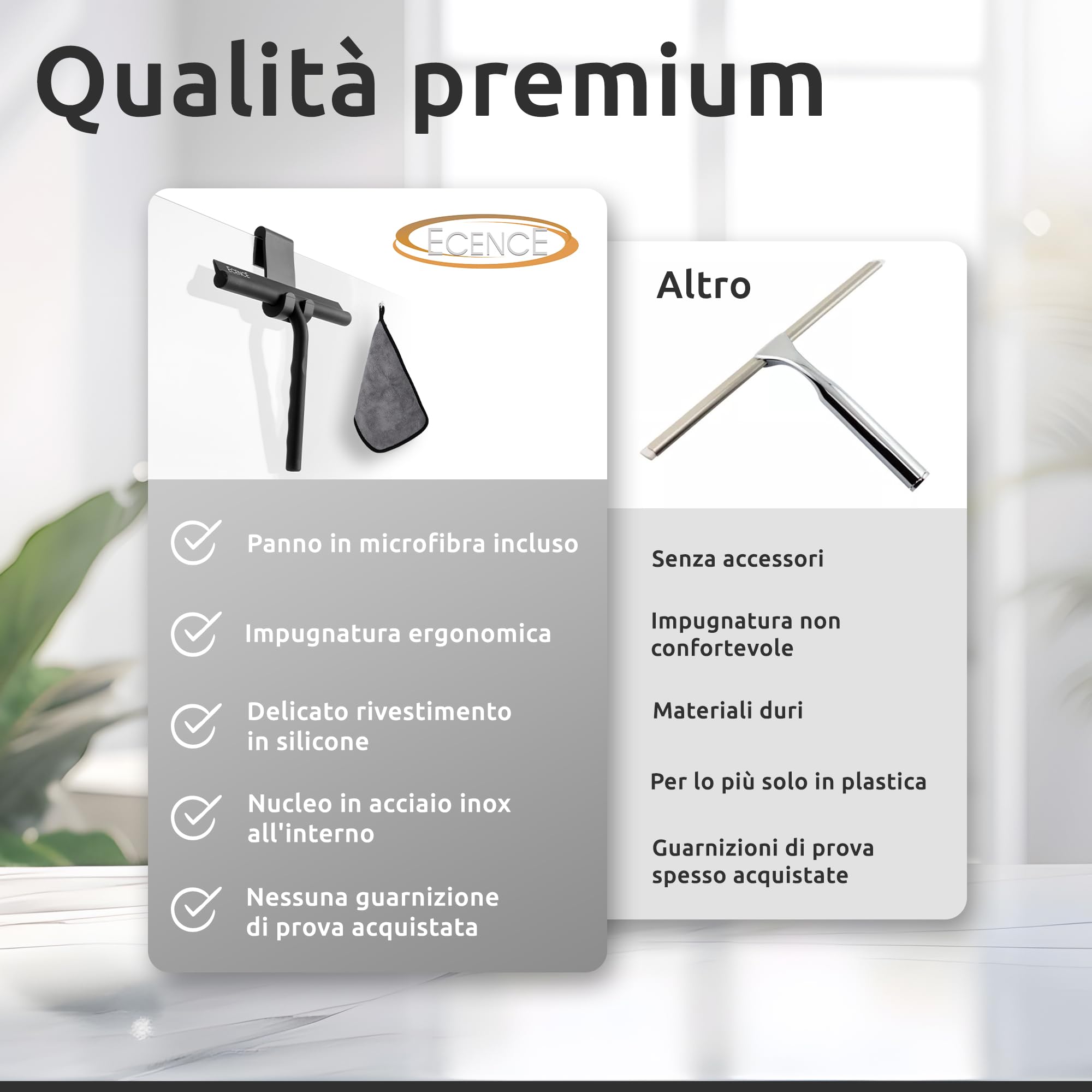 Tergivetro Doccia In Silicone - Pulizia Senza Fatica Con Supporto E Panno In Microfibra, Nero 21cm - Foto 9