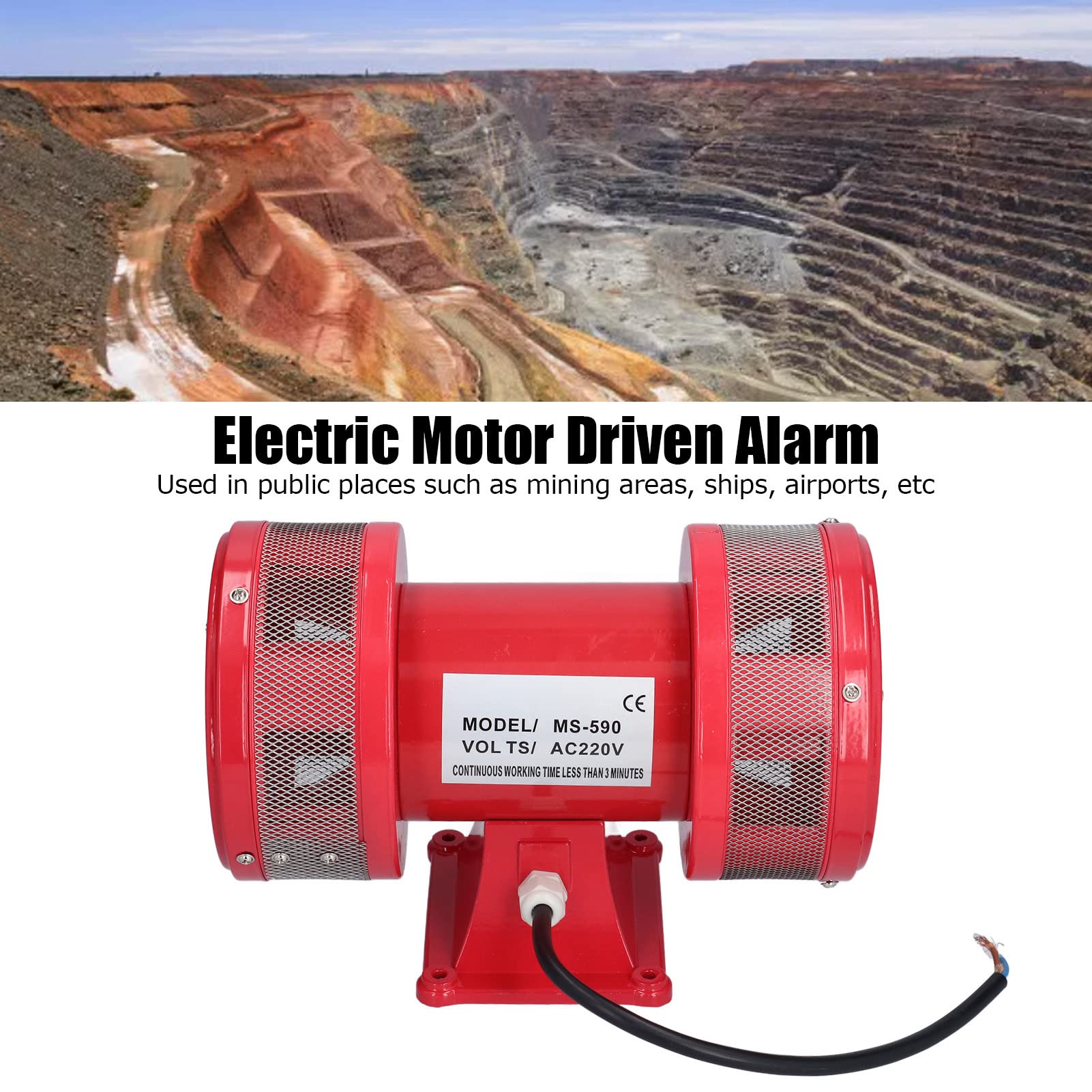 Jectse MS-590 Alarma de Motor, 135dB AC 220V Motor Industrial Alarma Campana de Alarma Sonido Zumbador Sirena, Fuerte Alarma/Sirena Impulsada por Motor Eléctrico Industrial