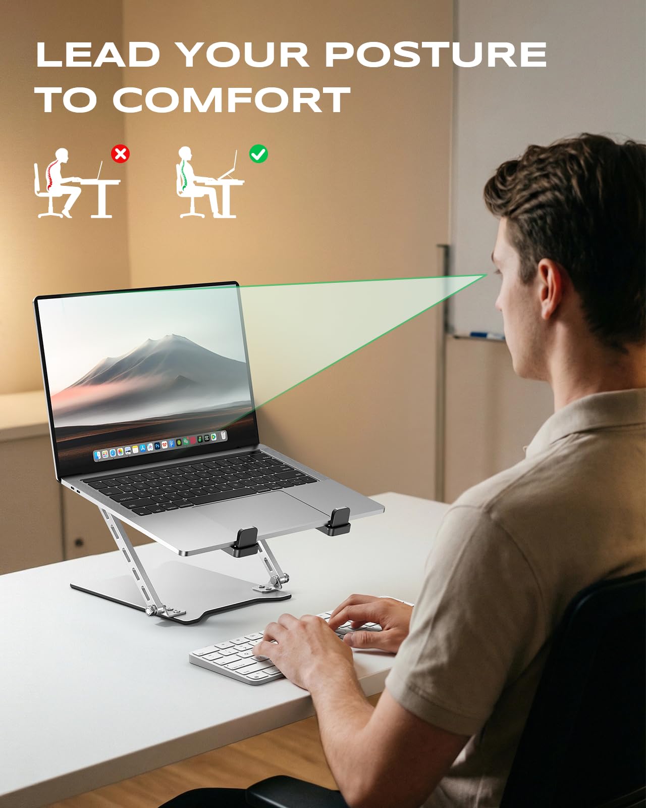 RIWUCT Supporto portatile ultra sottile per scrivania, regolabile in altezza e supporto a doppia barra per computer portatile, supporto ventilato per computer portatile, compatibile con MacBook/Dell