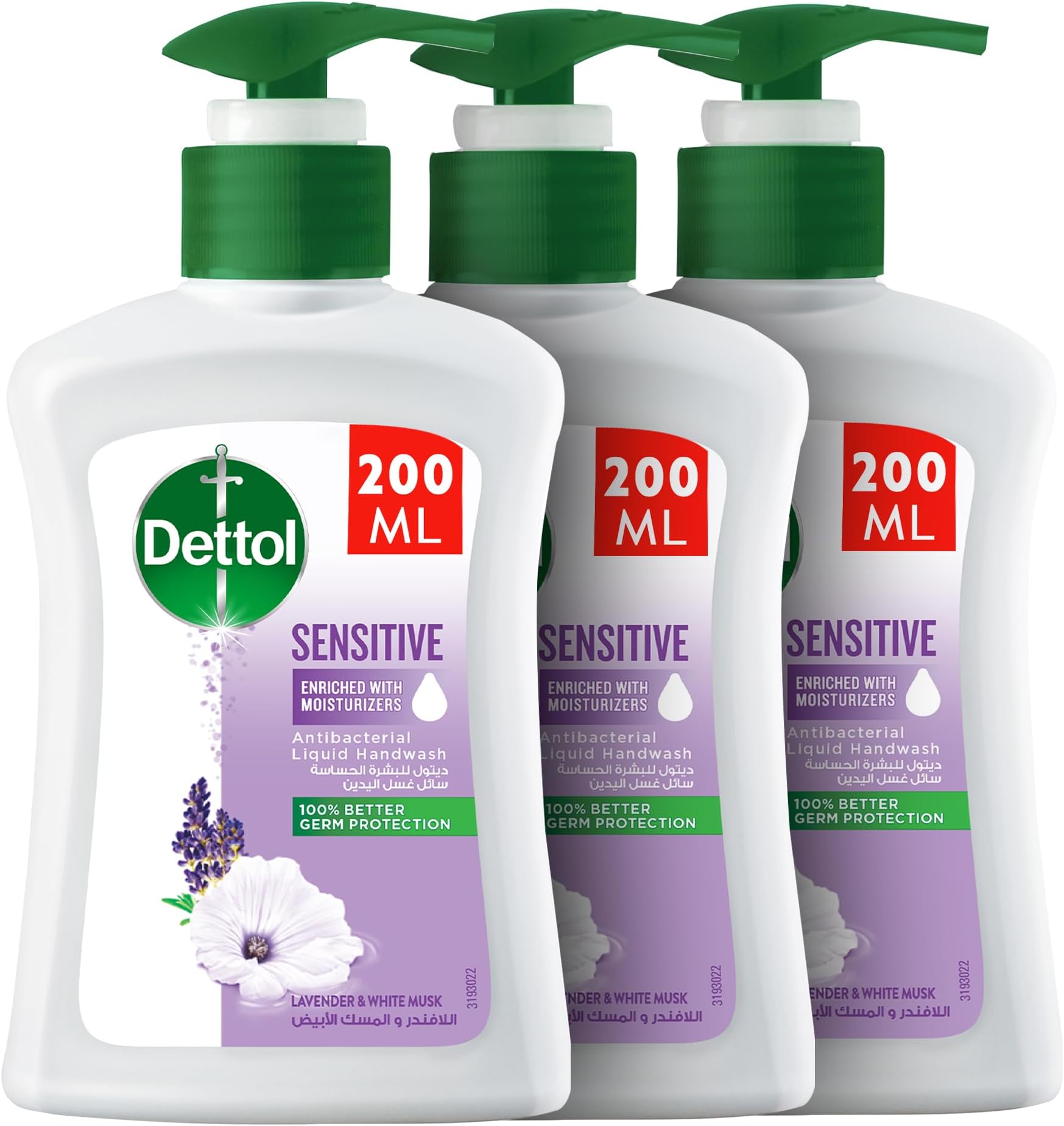 Sensitive Liquid Handwash Pump, Lavender & White Musk Scent, 200ml x 3