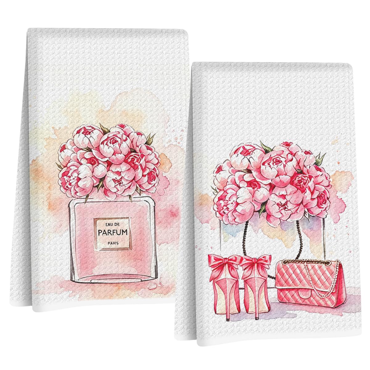 2 Pcs Pink Hand Towels, Perfume Flower Decor Reusable Dish Towels