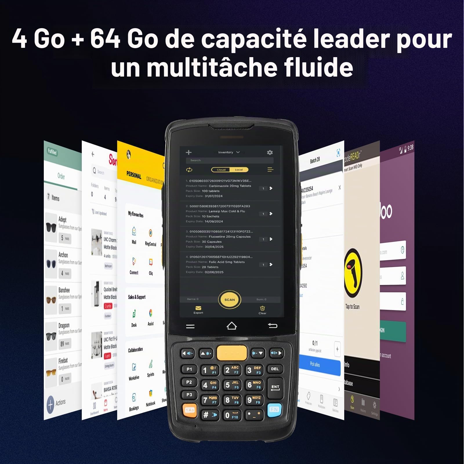 MUNBYN 2025 Scanner de Codes-Barres Android 14, PDA Portable 4GB+64GB, Équipé du Moteur de Scan HS7 1D & 2D, Écran Tactile 4 Pouces, Scanner Mobile 5000mAh pour Inventaire et Entrepôt