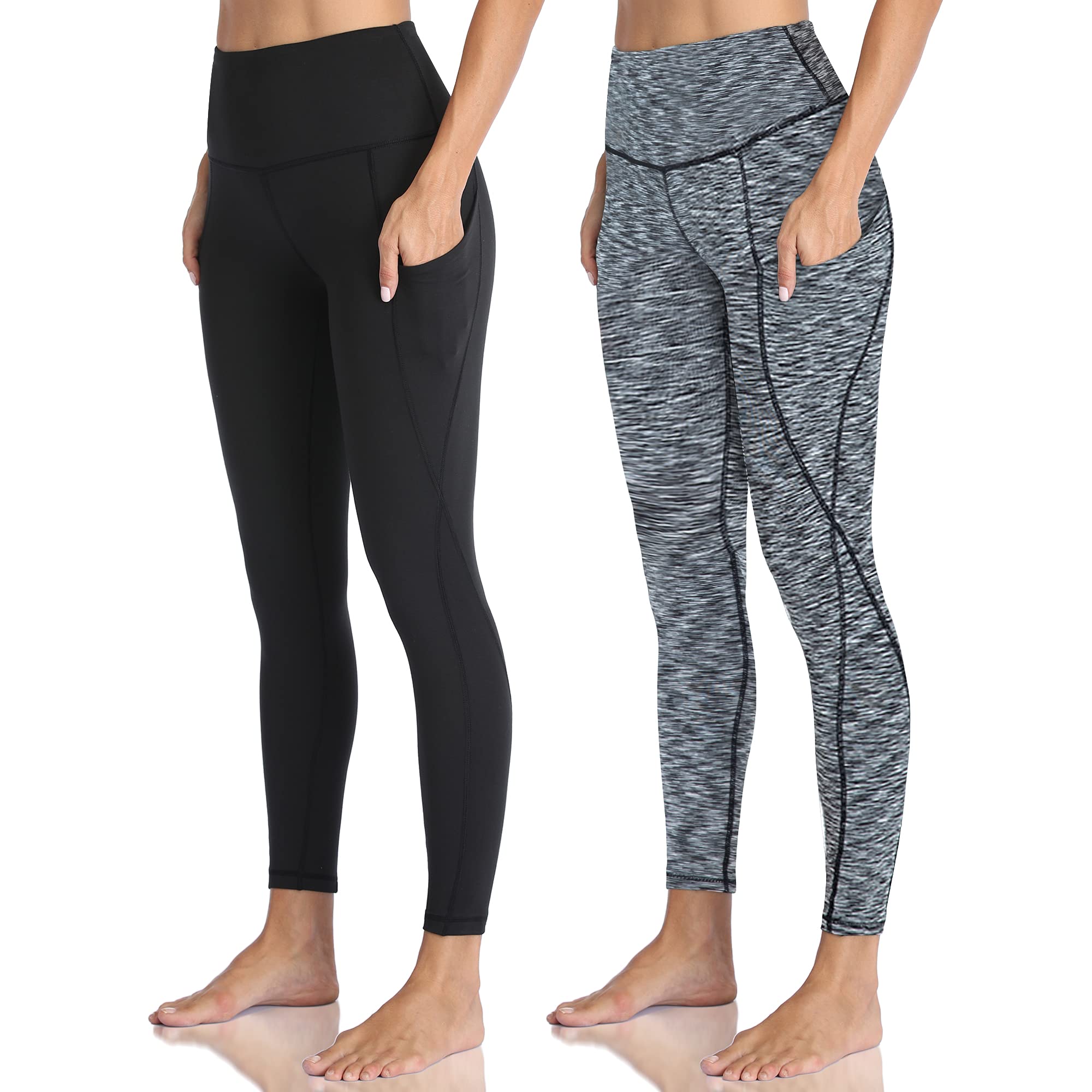 HIGHDAYS Legginsy dla kobiet – legginsy treningowe z wysokim stanem, kontrola brzucha, nieprzejrzyste, wąskie, miękkie spodnie do jazdy na rowerze, jogi, biegania, Czarny/Mix Czarny, XXL