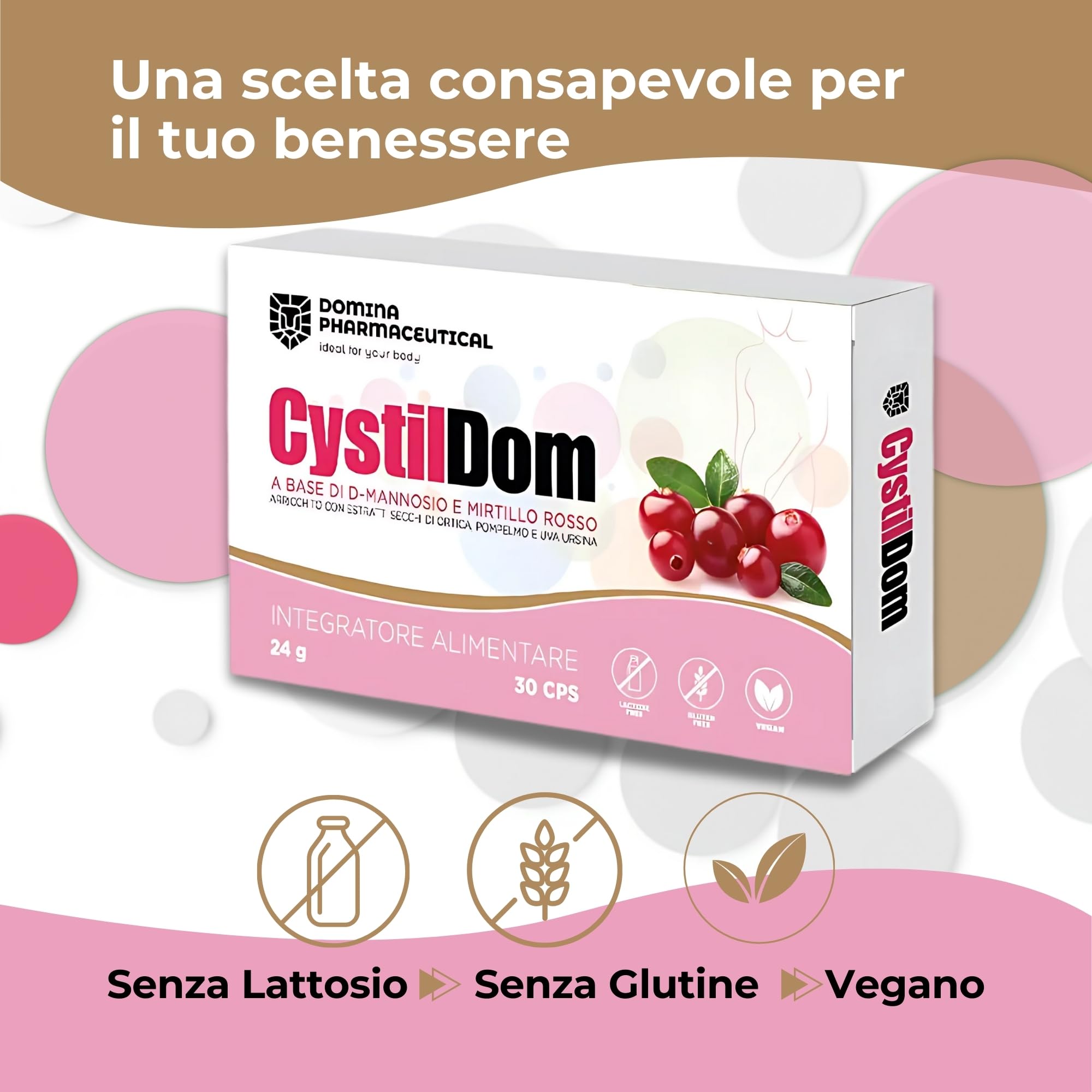 D Mannosio [PURO - VEGANO] Mannosio - con Mirtillo | Tripla Azione - Vie Urinarie - Intestino - Stress Ossidativo | Cistite - Candida Vaginosi | 500 mg -30 Capsule