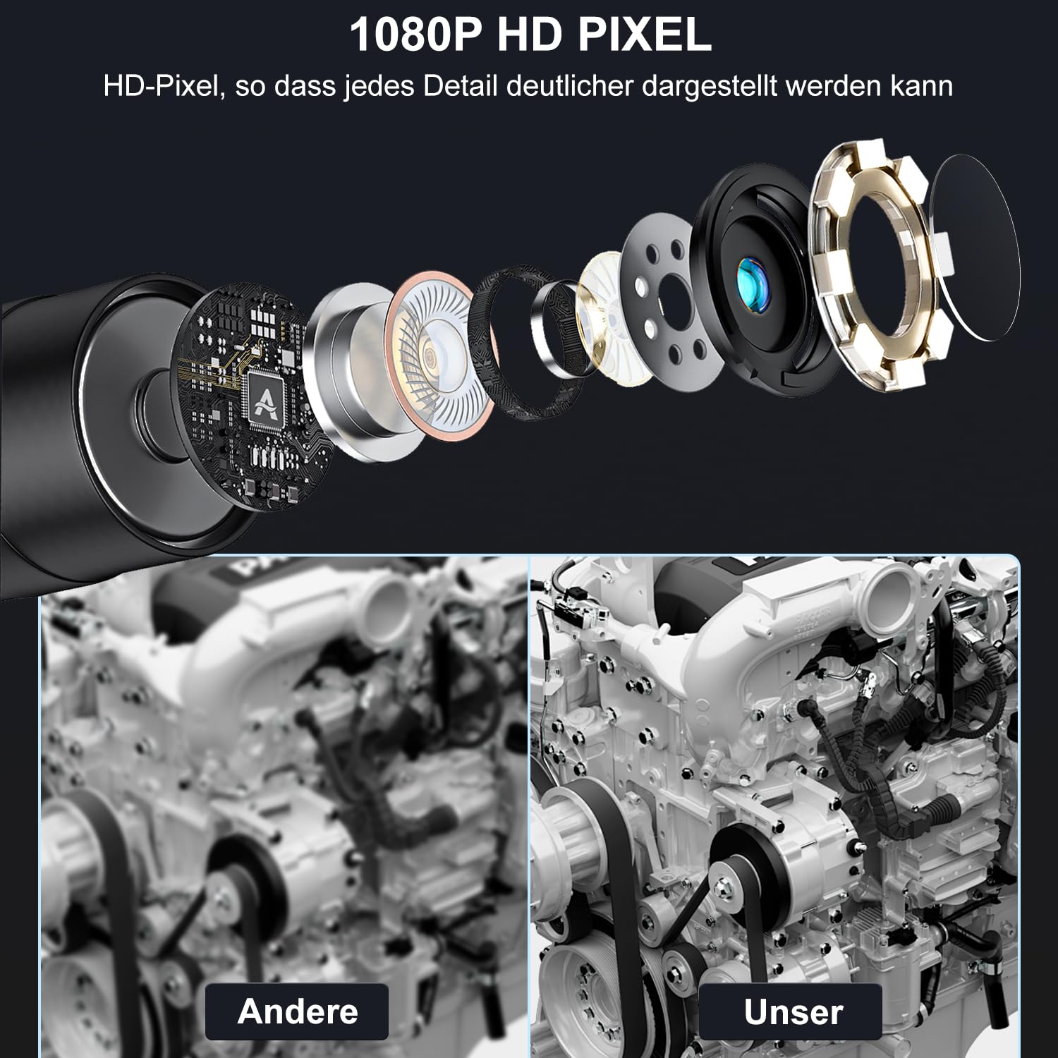 HANMATEK 1080P Industrieendoskop, 4,3-Zoll-TFT-Bildschirm, 5 m Flexibles Kabel, 8-mm-Kamera mit Einstellbarer LED-Beleuchtung, 1 Million Pixel, Foto-/Videoaufzeichnung, USB-C-Aufladung | 1080P / 1 Million Pixel, 5m flexibles Kabel, 8-mm-Kamera, Einstellba