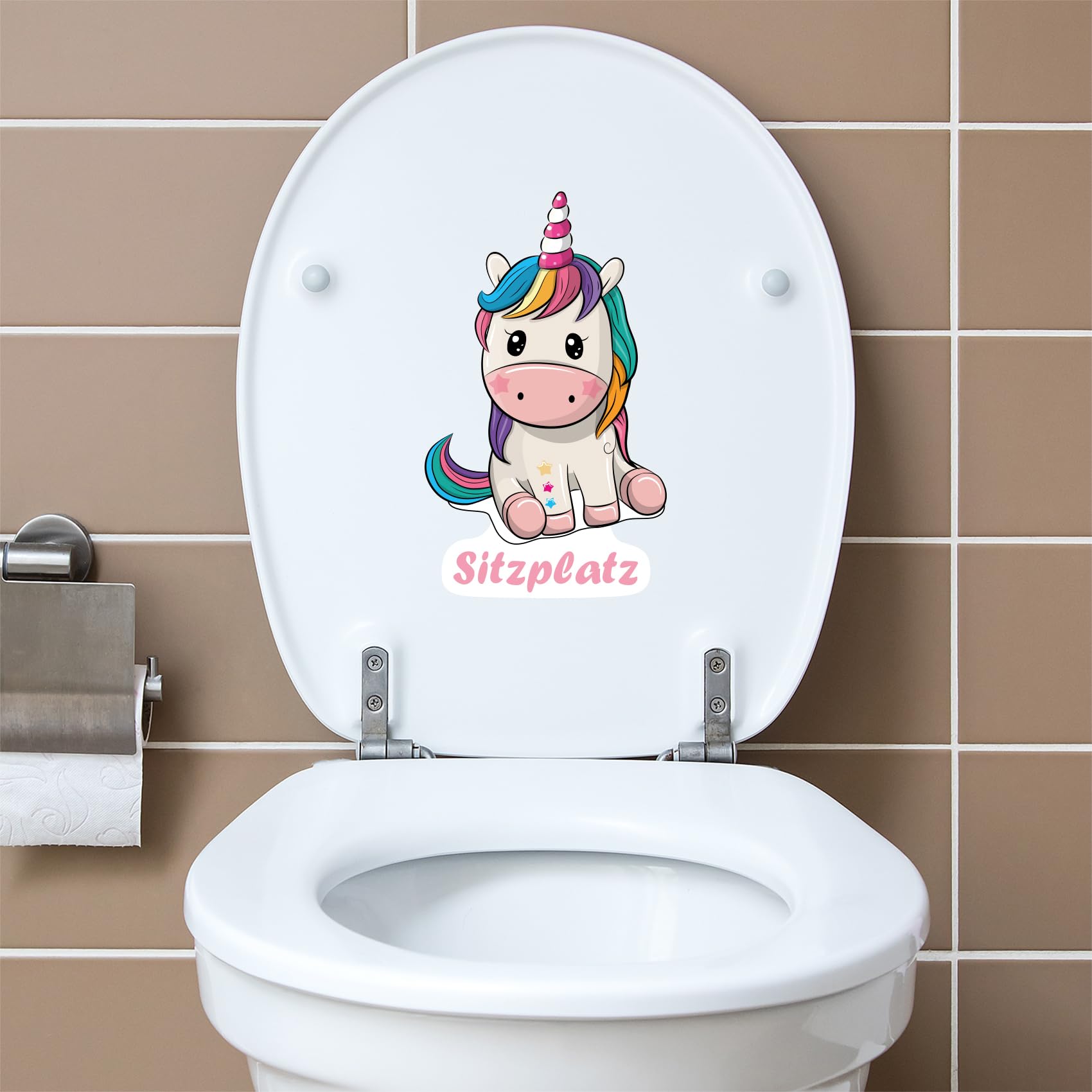 Finest Folia Unicorn Toilet Sticker, White, Glossy, Cartoon, Waterproof, Funny Saying, Self-Adhesive, Indoor, 14.4 x 24.2 cm