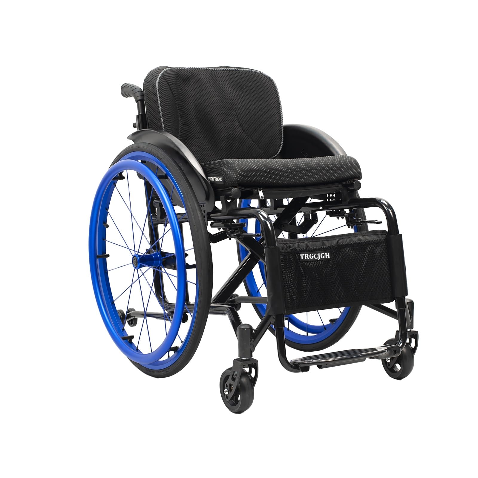 Portable Aluminum Transport Wheelchair with Handbrake, Self-propelled Manual Chair, Ultralight Folding Travel Wheelchairs for Adults(Blue,14.9in Seat Width)