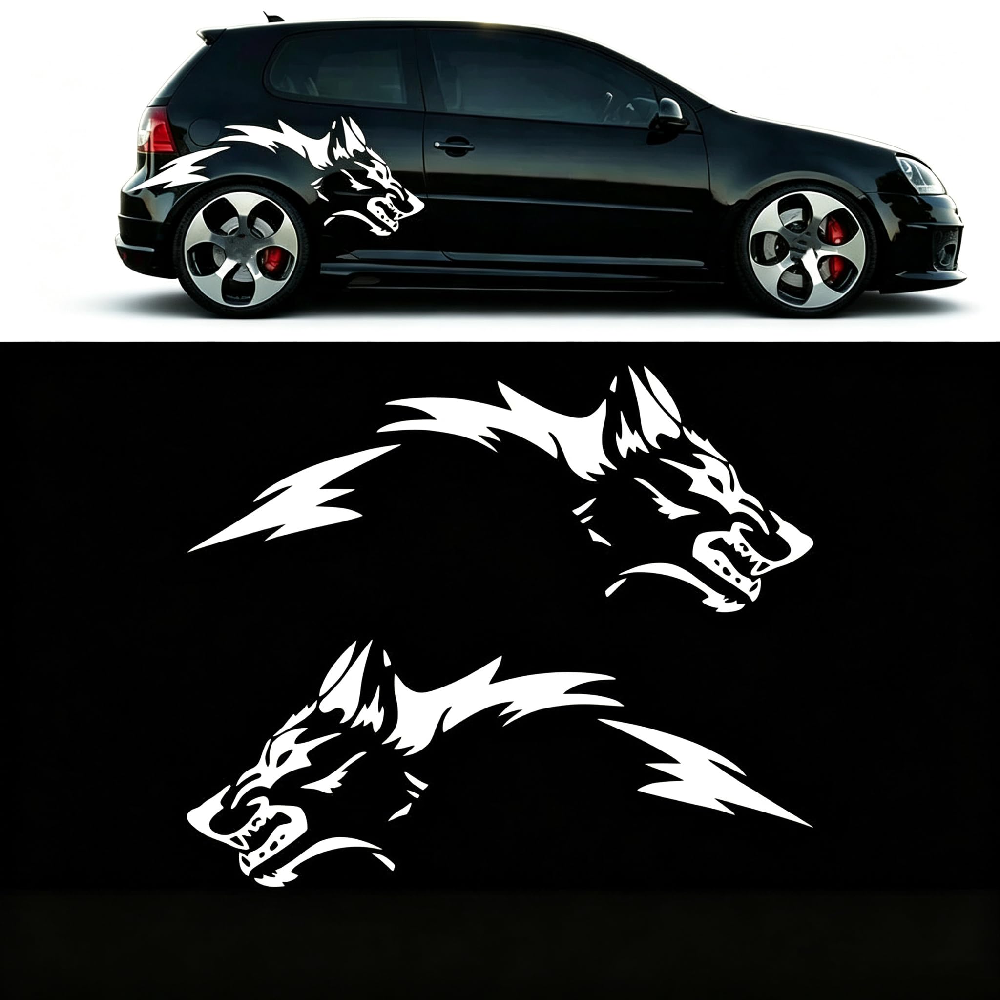 2 Wolf Auto Aufkleber für VW T6 I 2015-2022