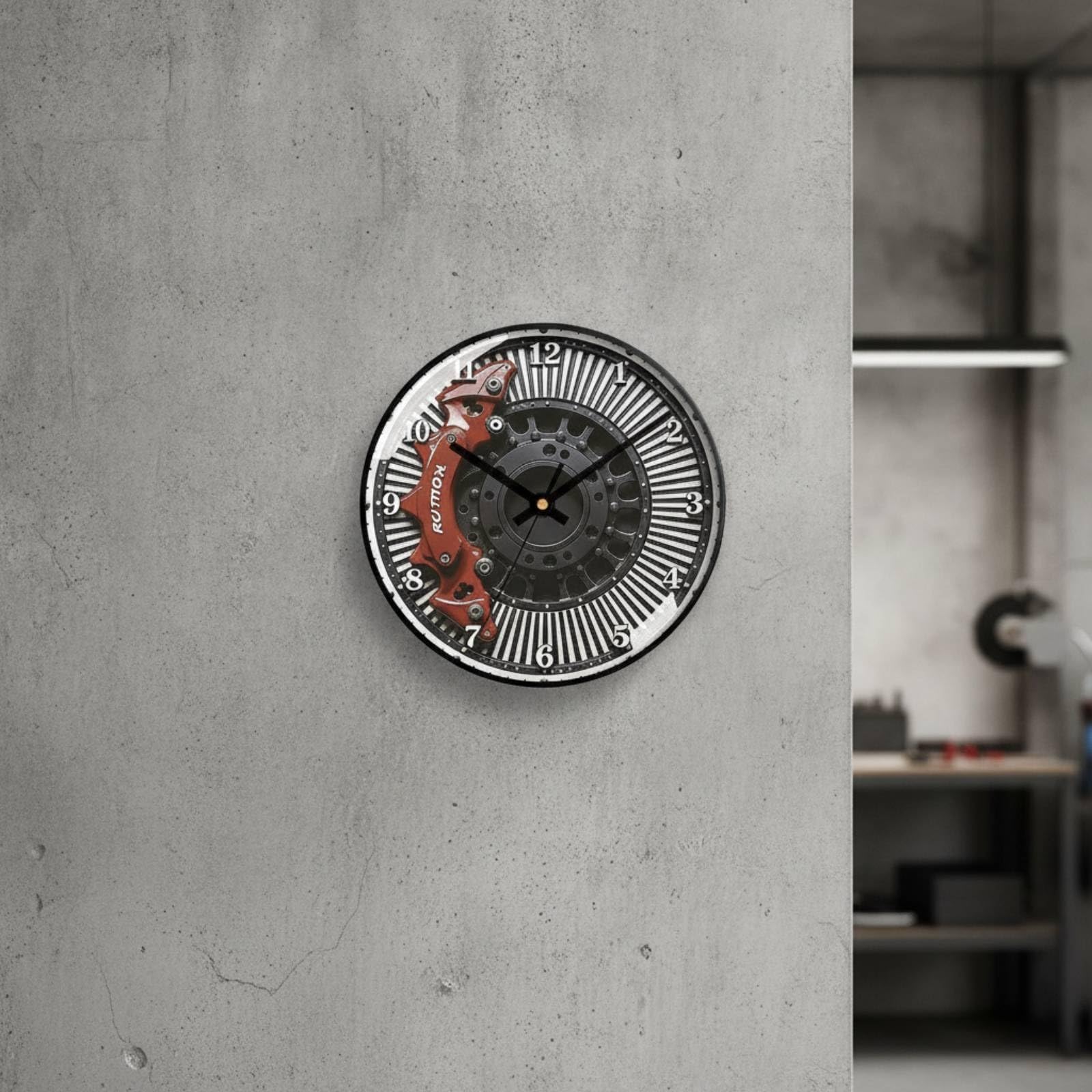 Orologio da Parete Rotondo con Design, 35cm 14 Pollici, Orologio Da Parete Industriale Con Design A Disco Freno, Cornice Nera, Modello 4