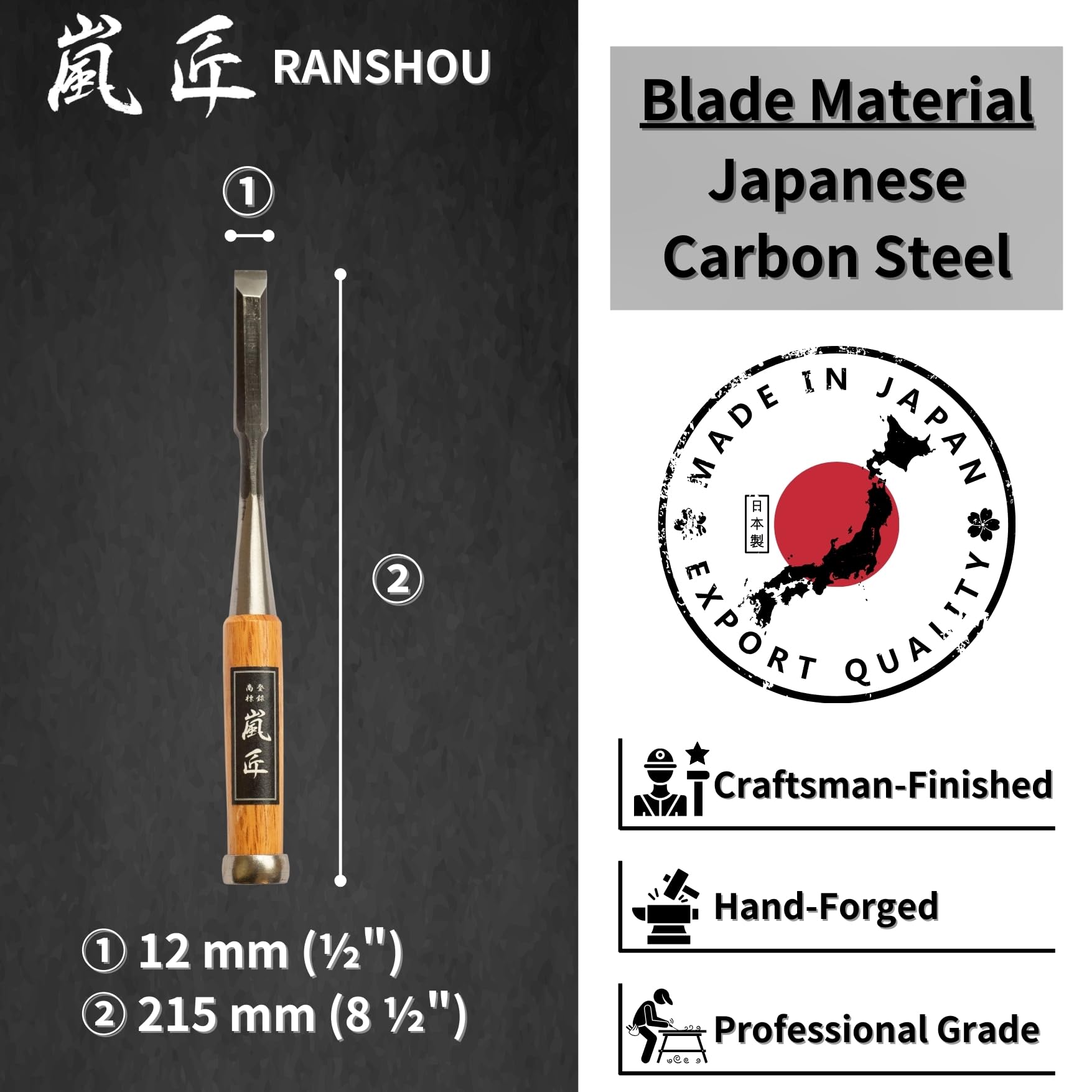 Amazon.co.jp: RANSHOU 日本ノミ 12mm 1/2インチ ほぞ穴ノミ オワレ
