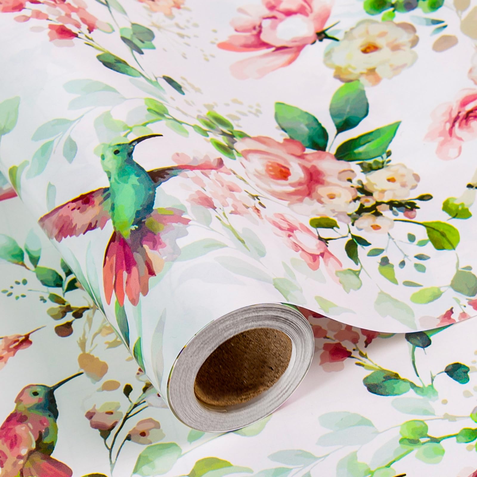 Yarcony Gift Wrapping Paper Roll - 17 Inch X 33Feet - Romantic Pink Flower and Birds Design Girly Gift Wrap Paper for Wedding, Bridal Shower, Mother’s