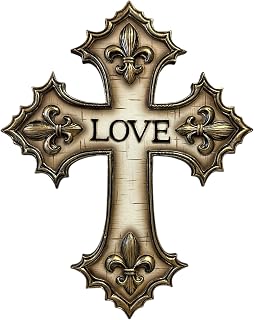 De Leon Collections Polyresin Inspirational Love Distressed White & Gold Fleur De Lis Religious Hanging Wall Cross Décor