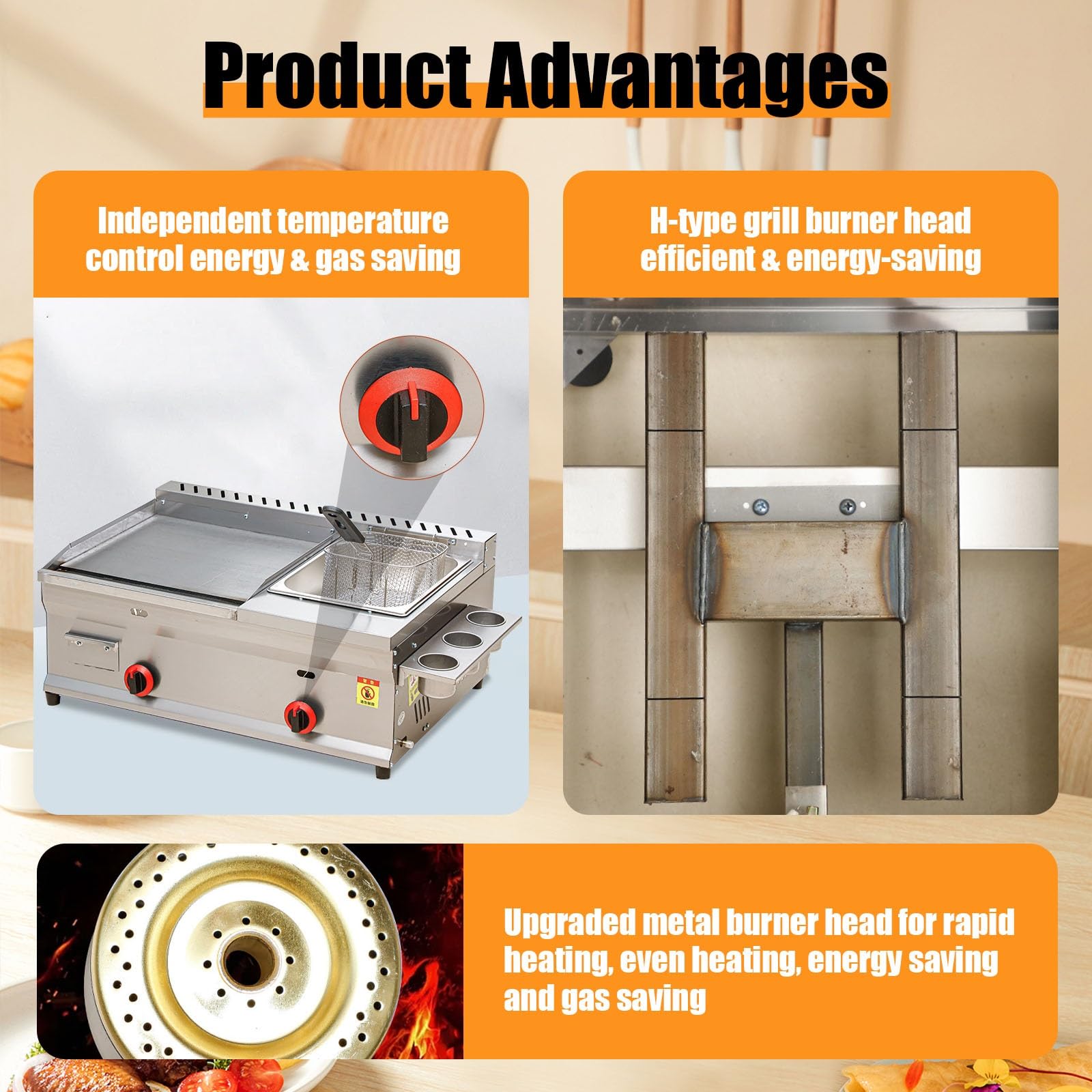 Friggitrice Professionale Inox Piastra a Gas Con Friggitrice, Riscaldamento Rapido Con Struttura in Acciaio Resistente per Cucine Commerciali Molto Frequentate(Commercial)