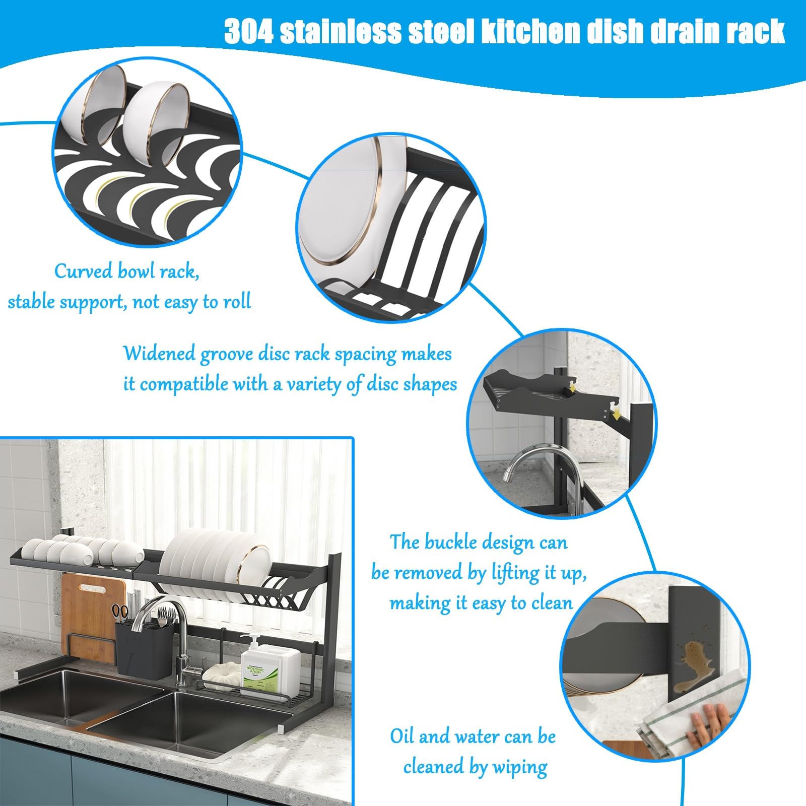 Genérico Escurreplatos Grande de Aluminio para Fregadero de Cocina, Modelo A2, 88,4 cm (34 Pulgadas). Organizador Compacto para un Secado eficiente de Platos y un Almacenamiento ordenado.