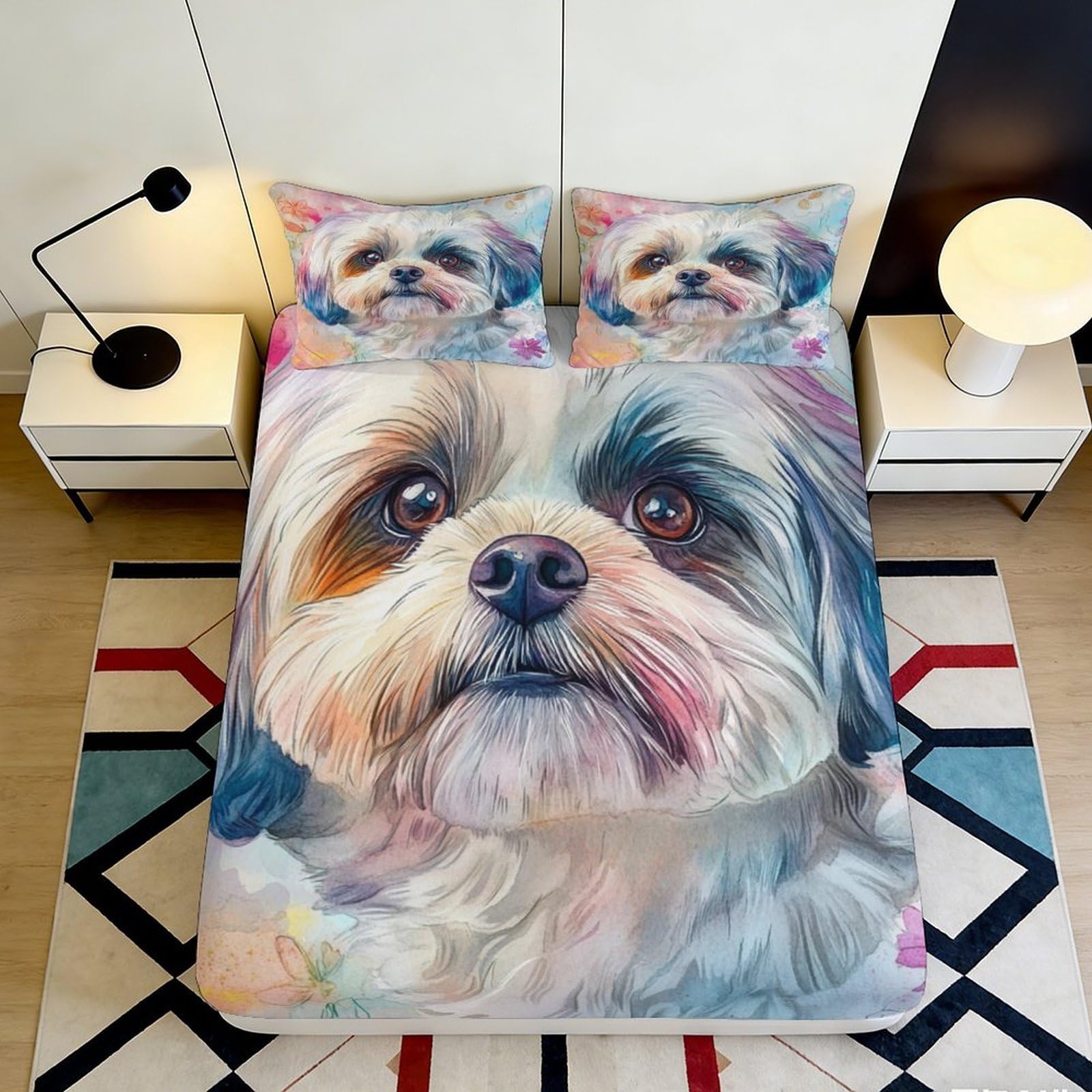 Uxinyoume Style-8 3D Printed Dog Portrait Fitted Sheet Microfiber Soft Decor For Bedroom Guest Room Matratzenbezug Washable 90X200x25cm