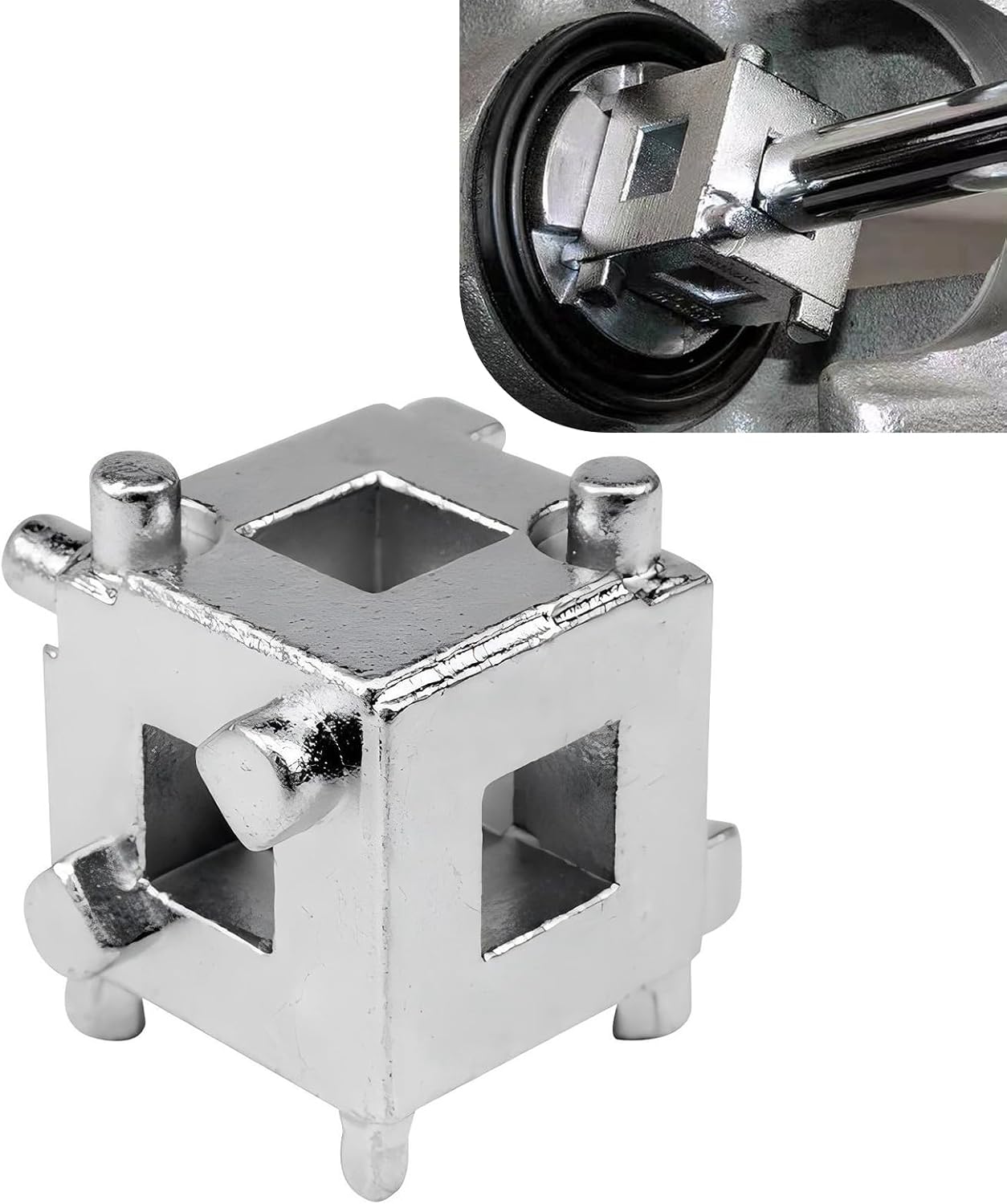Cube Brake Caliper Compression Tool, 3/8" Steel Car Rear Disc Brake Piston Tool, Square Brake Caliper Wind Back Tool Kit, Universal Car Accessories for Most Cars, Trucks, SUVs (White)