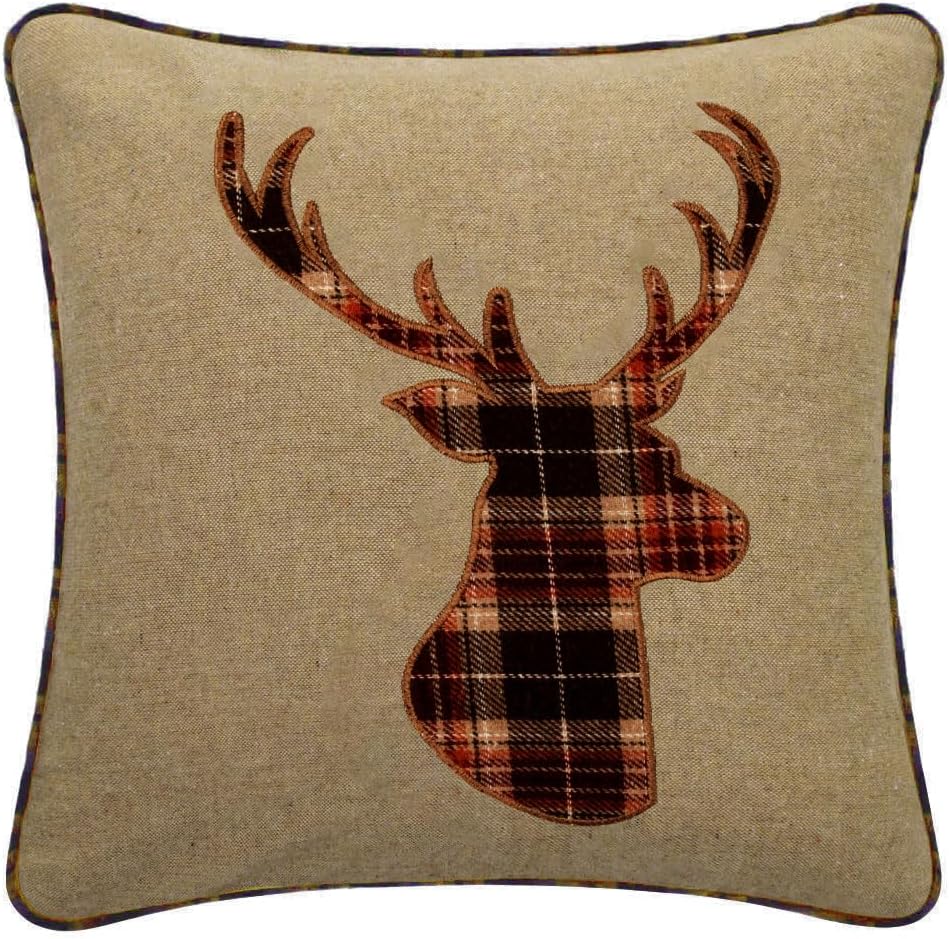Red Rainbow Tartan Stag 18 Inch Brown, Orange & Latte Cushion Cover Soft Woven Tweed Fabric