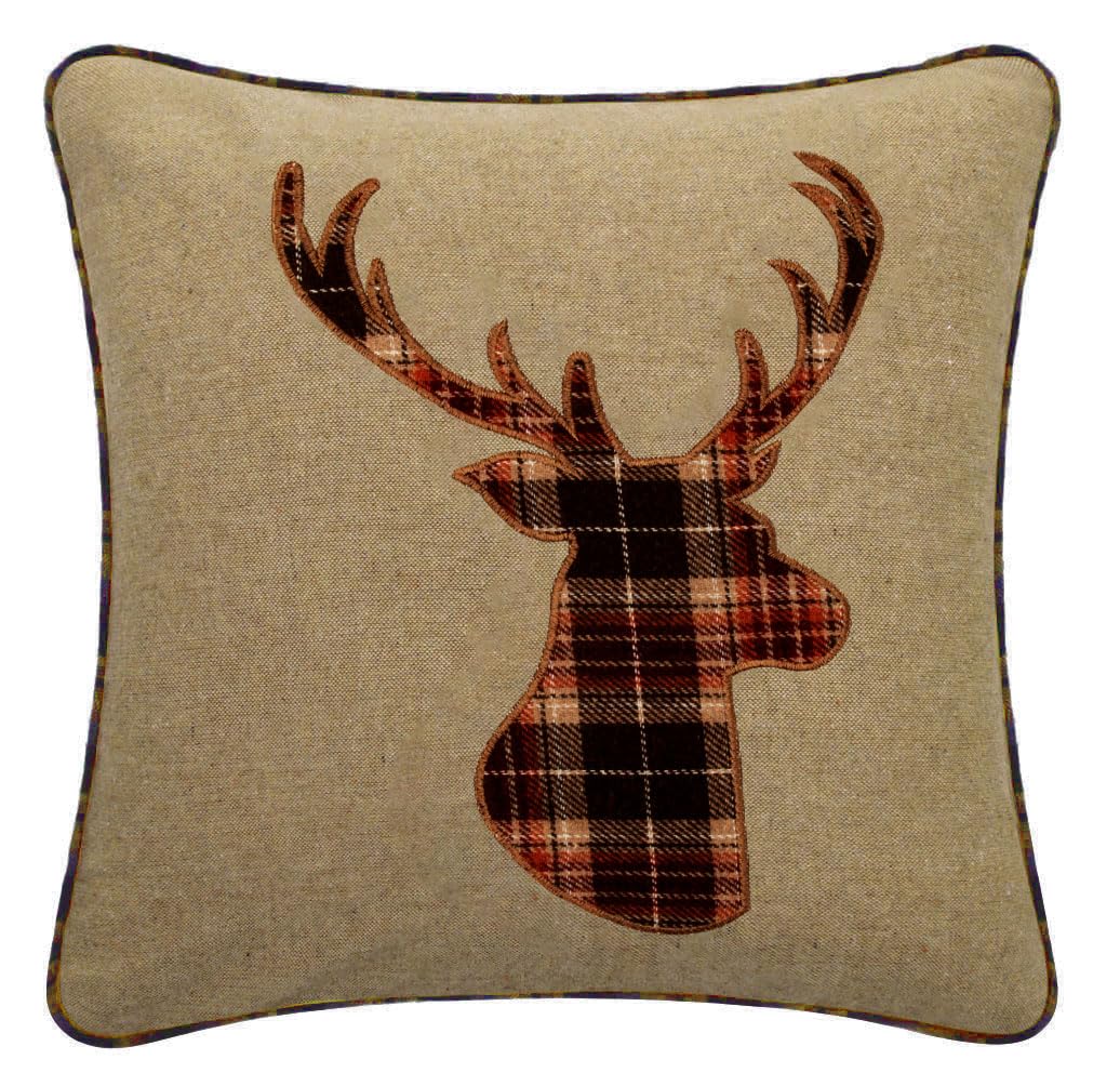 Red Rainbow Tartan Stag 18 Inch Brown, Orange & Latte Cushion Cover Soft Woven Tweed Fabric