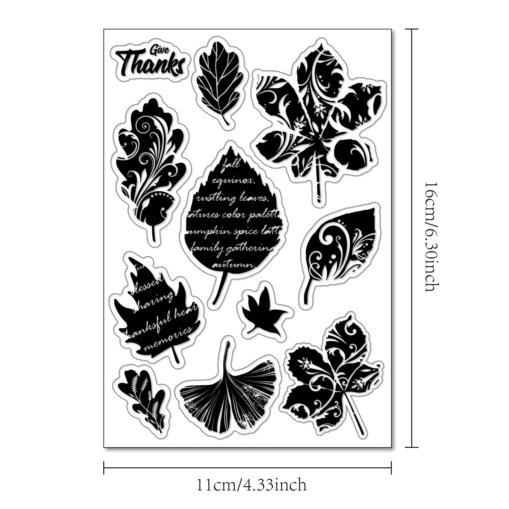 arriettycraft Autumn Silhouette Leaves Silicone Clear Stamp Maple Leaf with Text Transparent Silicone Stamp Ginkgo Oak Leaves with Swirls Rubber Stamp for Scrapbook Journal Card Making - Image 2