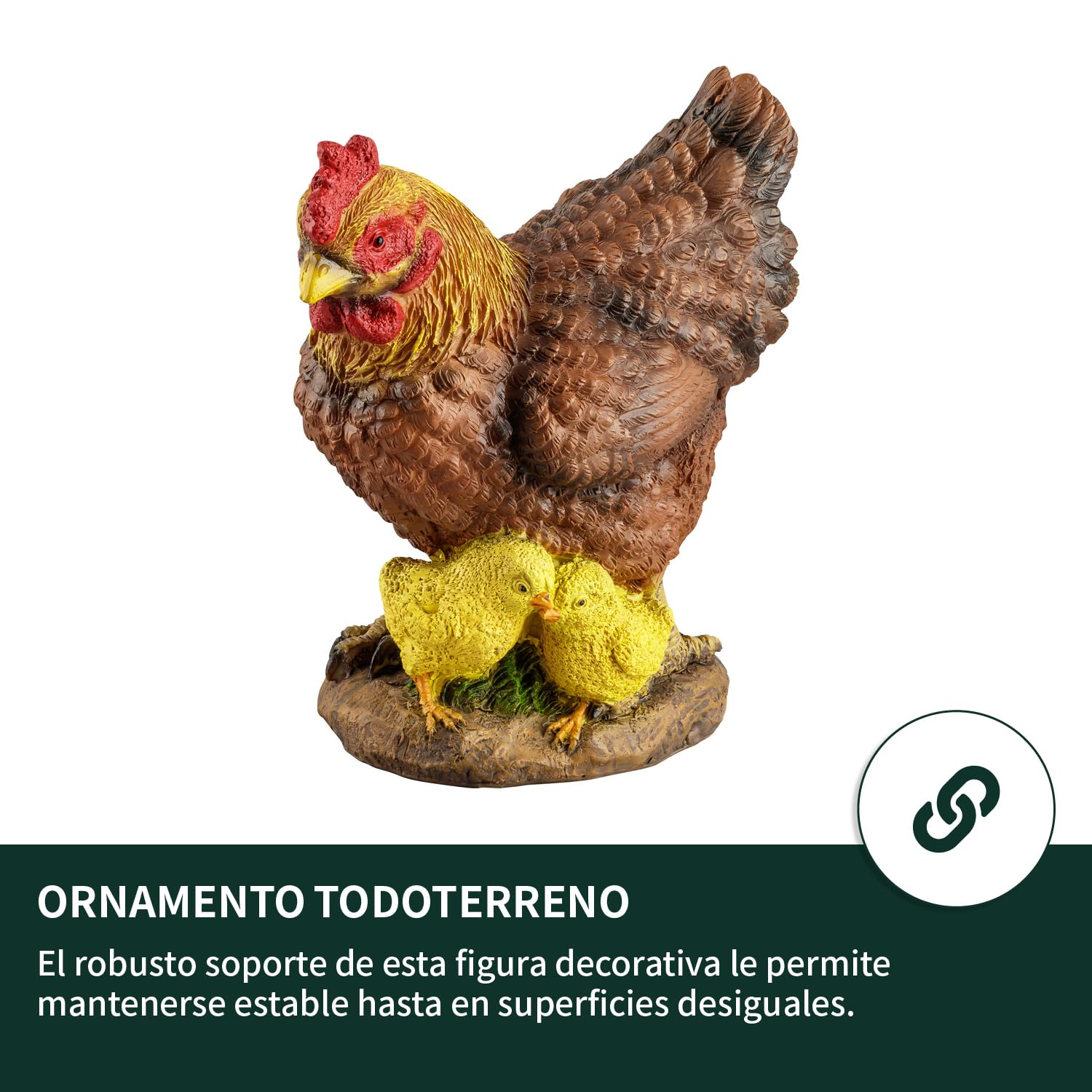 VERDOBA Figura para jardín tamaño Real (gallina marrón con Dos Pollos Amarillos). Decoración para Exterior. Escultura de Piedra con Forma de Animal.