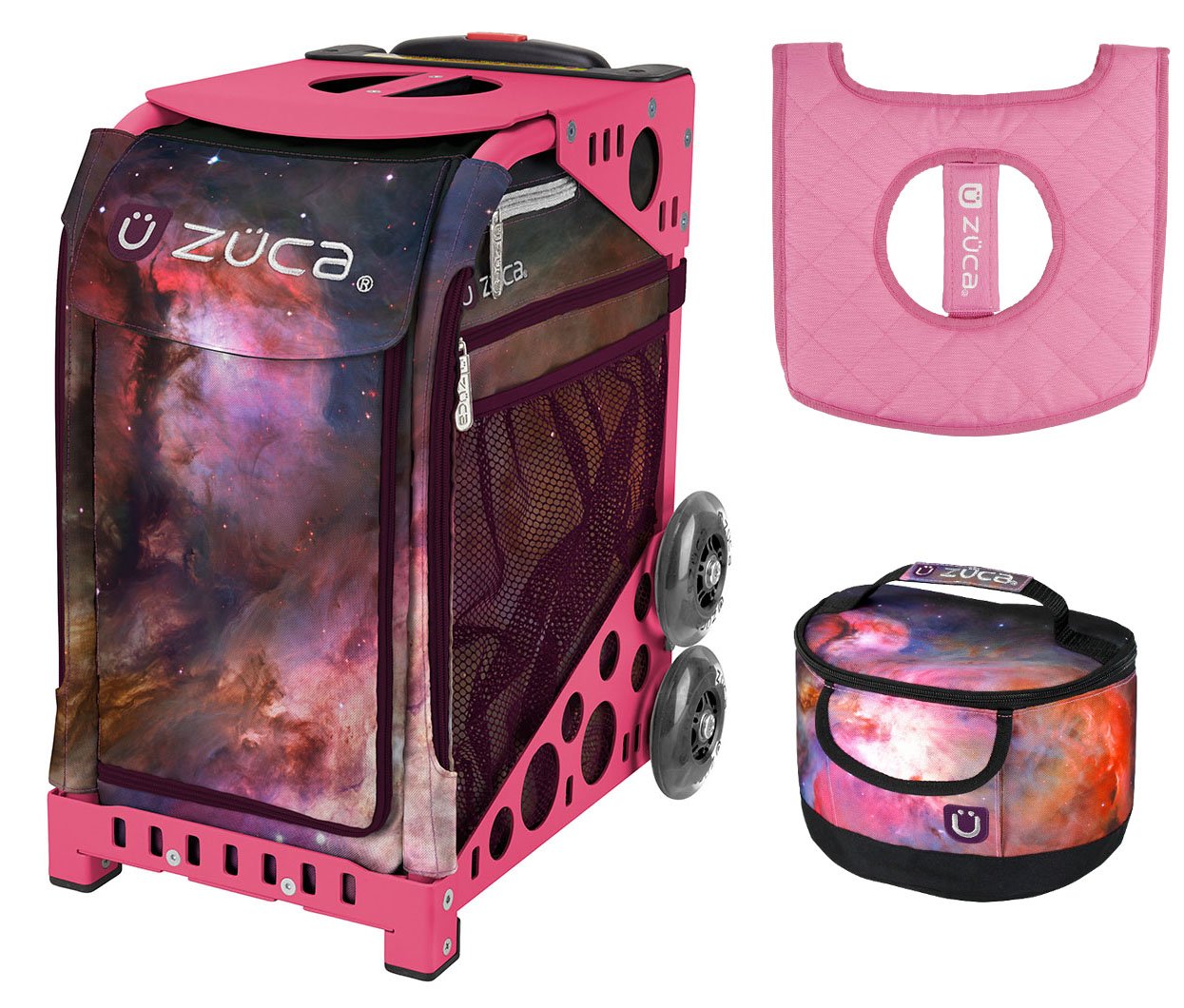Zuca Galaxy Sport Insert Bag with Pink Frame with Gift Lunchbox with Seat Cushion Bundle