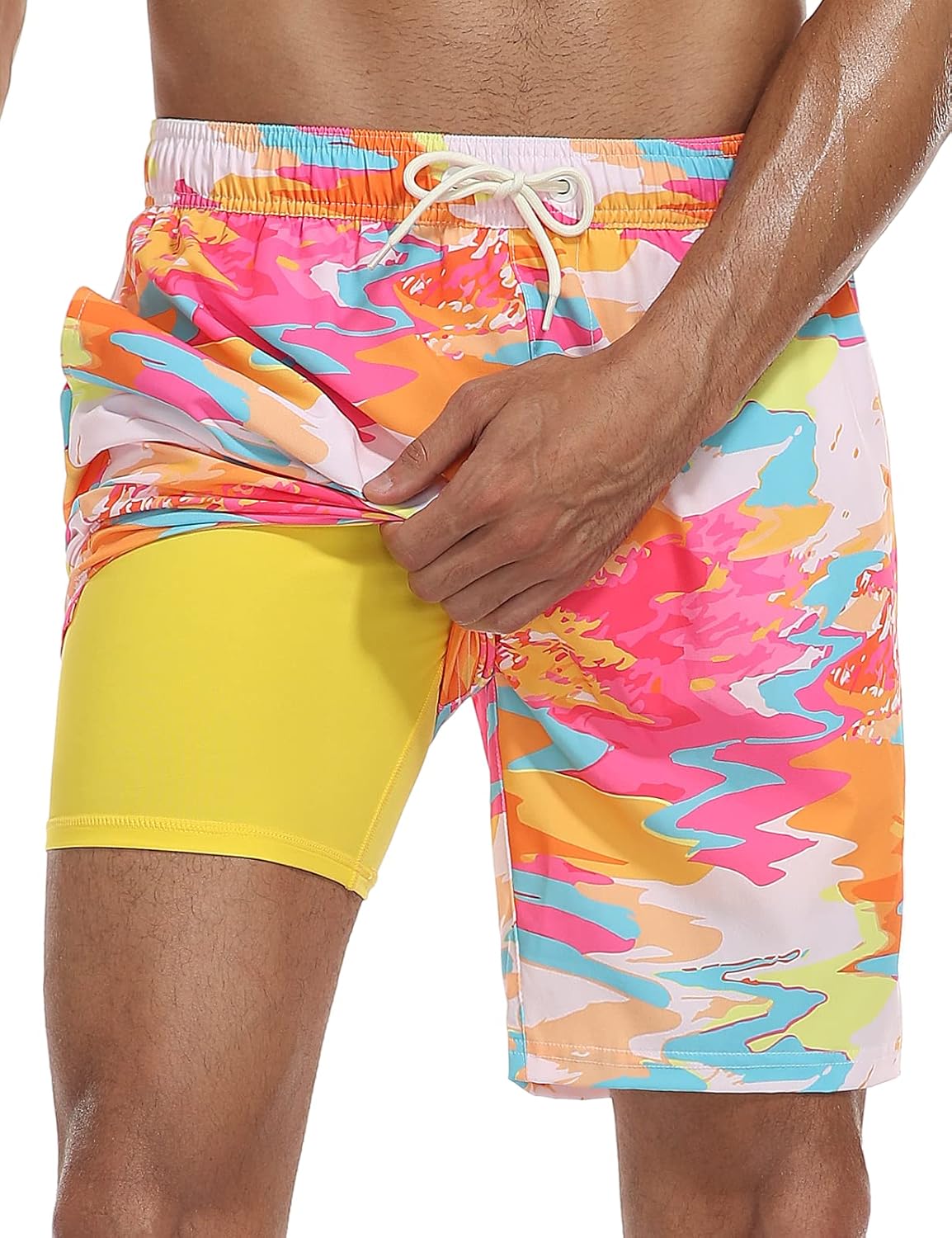unitop Men's Swim Trunks with Compression Liner Quick Dry Bathing Suit Summer Beach Shorts with Pockets