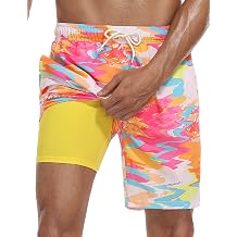 Mens Swim Trunks with Compression Liner Quick Dry Bathing Suit Summer Beach Shorts with Pockets