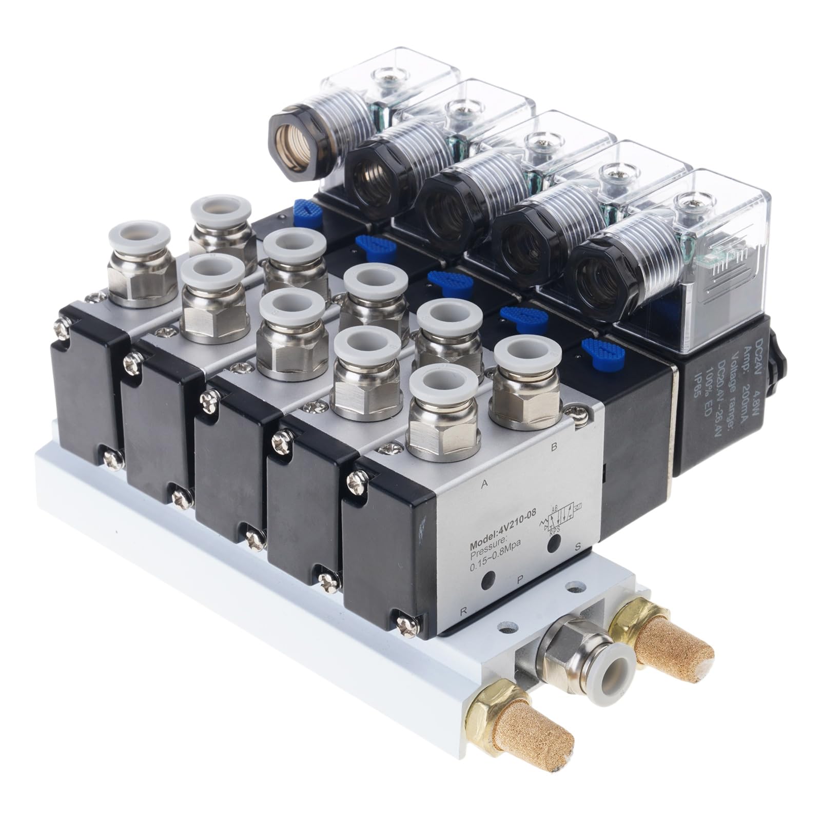 4 Station Pneumatic Solenoid Valves Manifold 5 Way 2 Position Pneumatic Air Control Solenoid Valves Station Manifold
